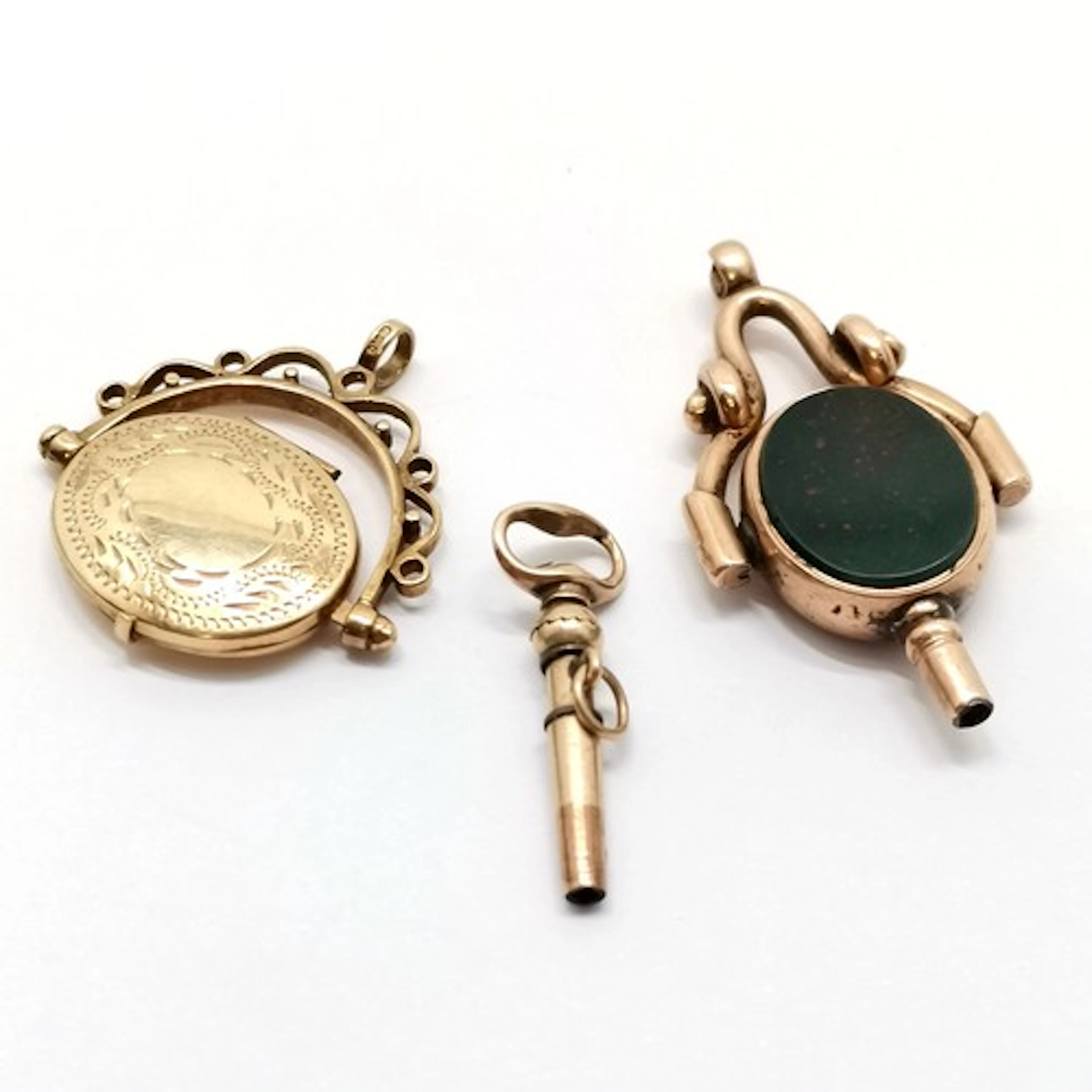 2 x antique gold watch key pendants (unmarked smallest ratch...