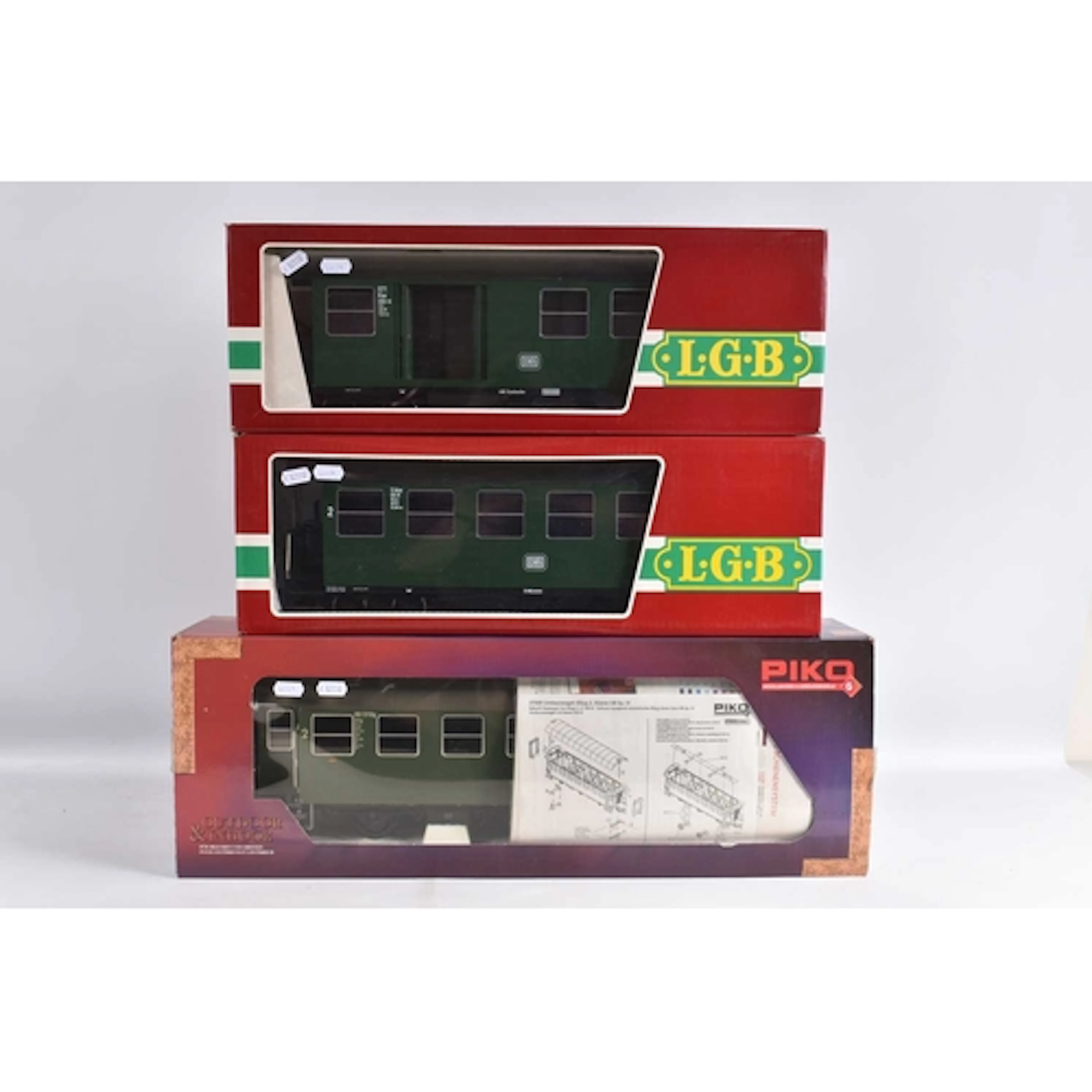 THREE BOXED G GAUGE GERMAN OUTLINE COACHES, 2 x LGB (3070, 3...