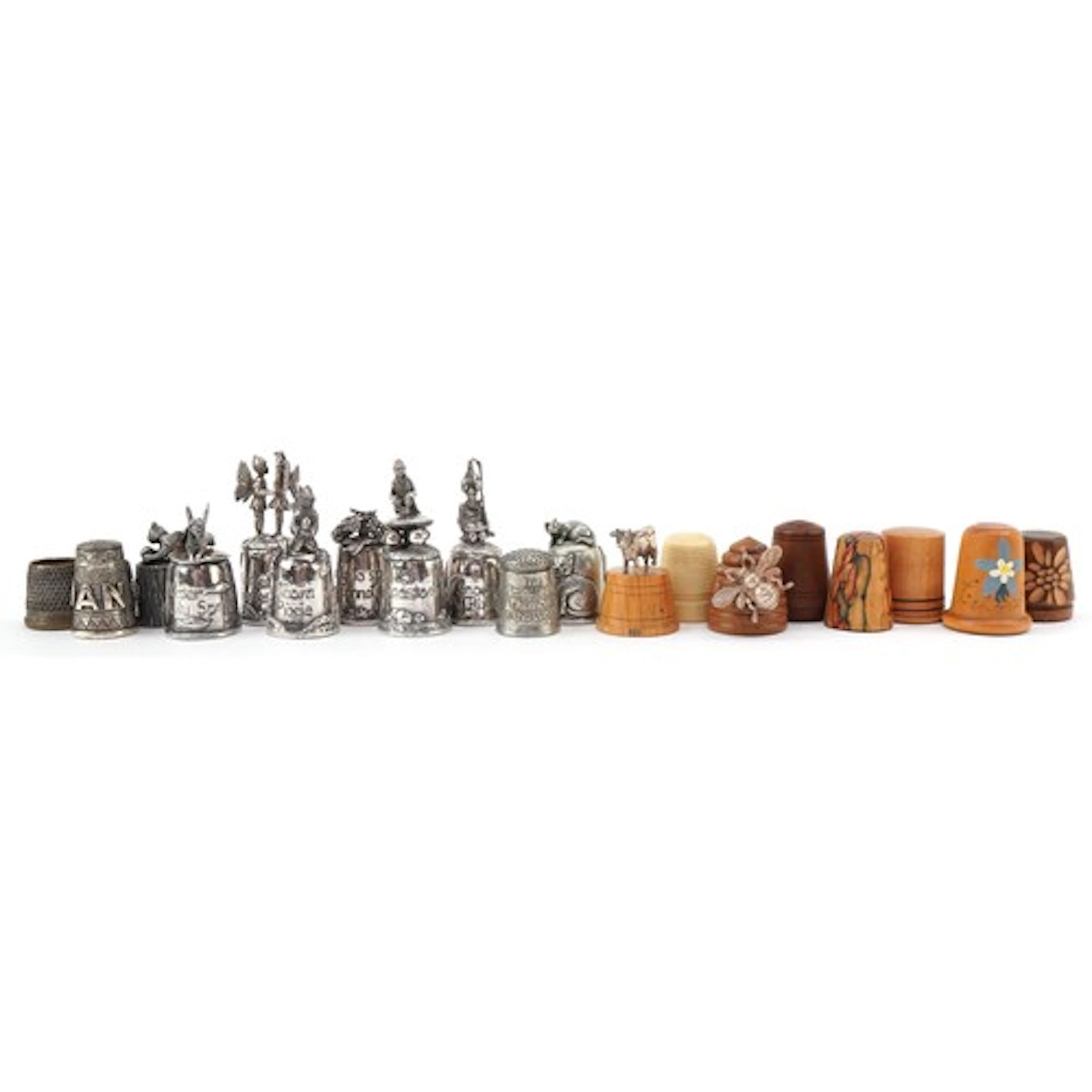 Vintage and later thimbles, some with silver mounts and pewt...