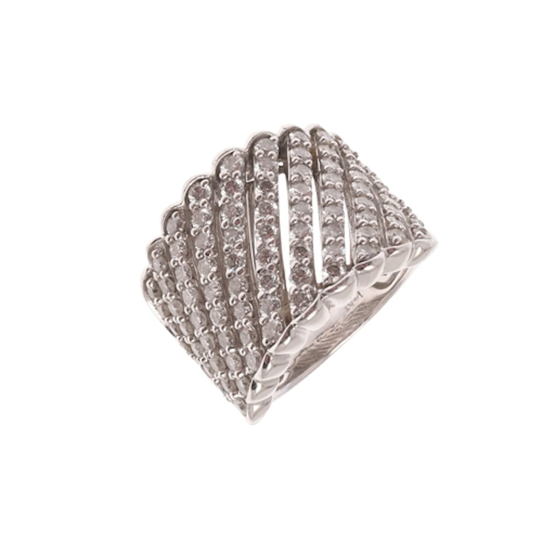 A DIAMOND RING. mounted with rows of circular-cut diamonds, ...