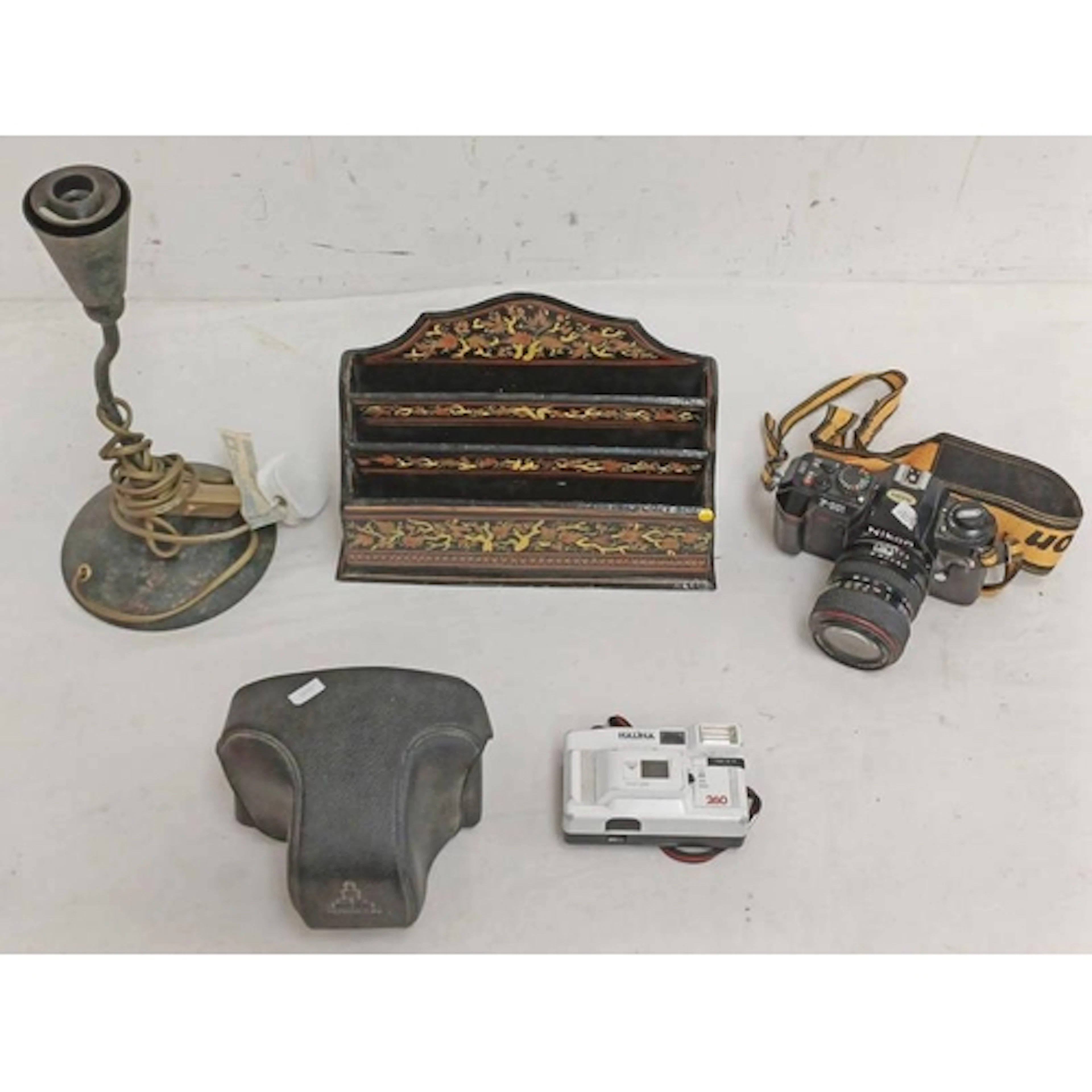 DESK STAND, LAMP, NIKON F300 CAMERA WITH TOKINA SD 28-70MM L...