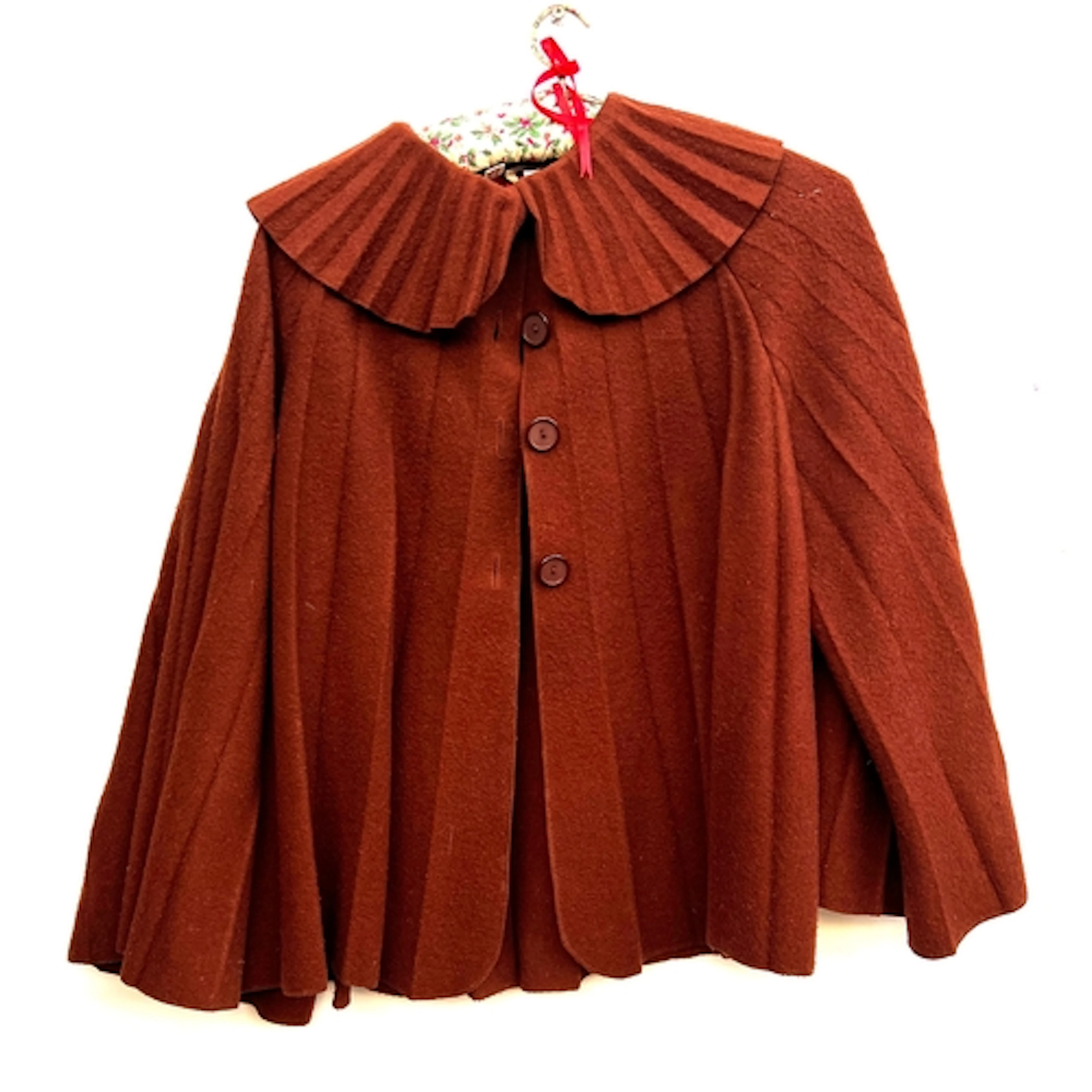 A rare Sally Tuffin brown wool top with pleated peter pan co...
