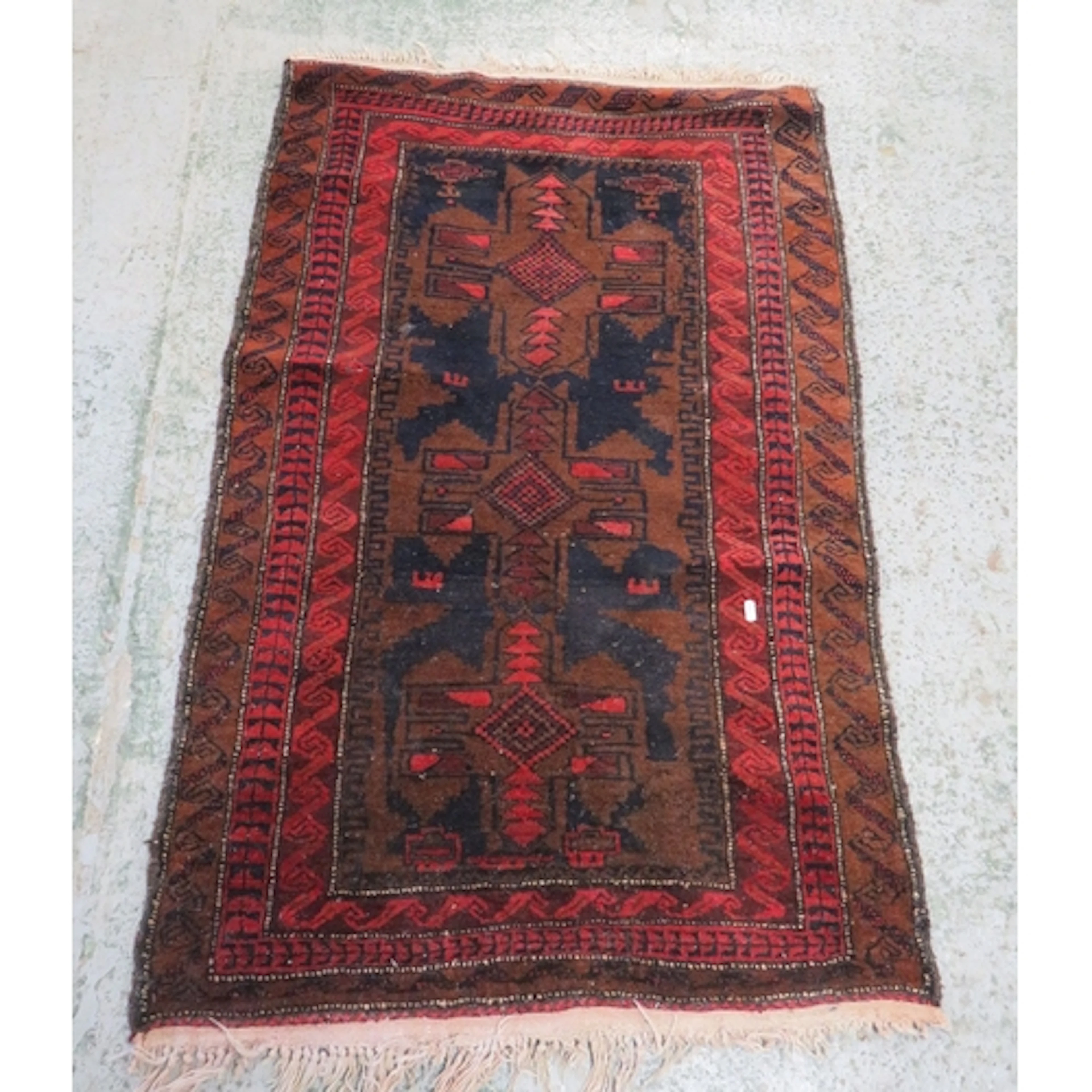 Vintage Hand Knotted Tribal Rug, deep red ground, geometric ...