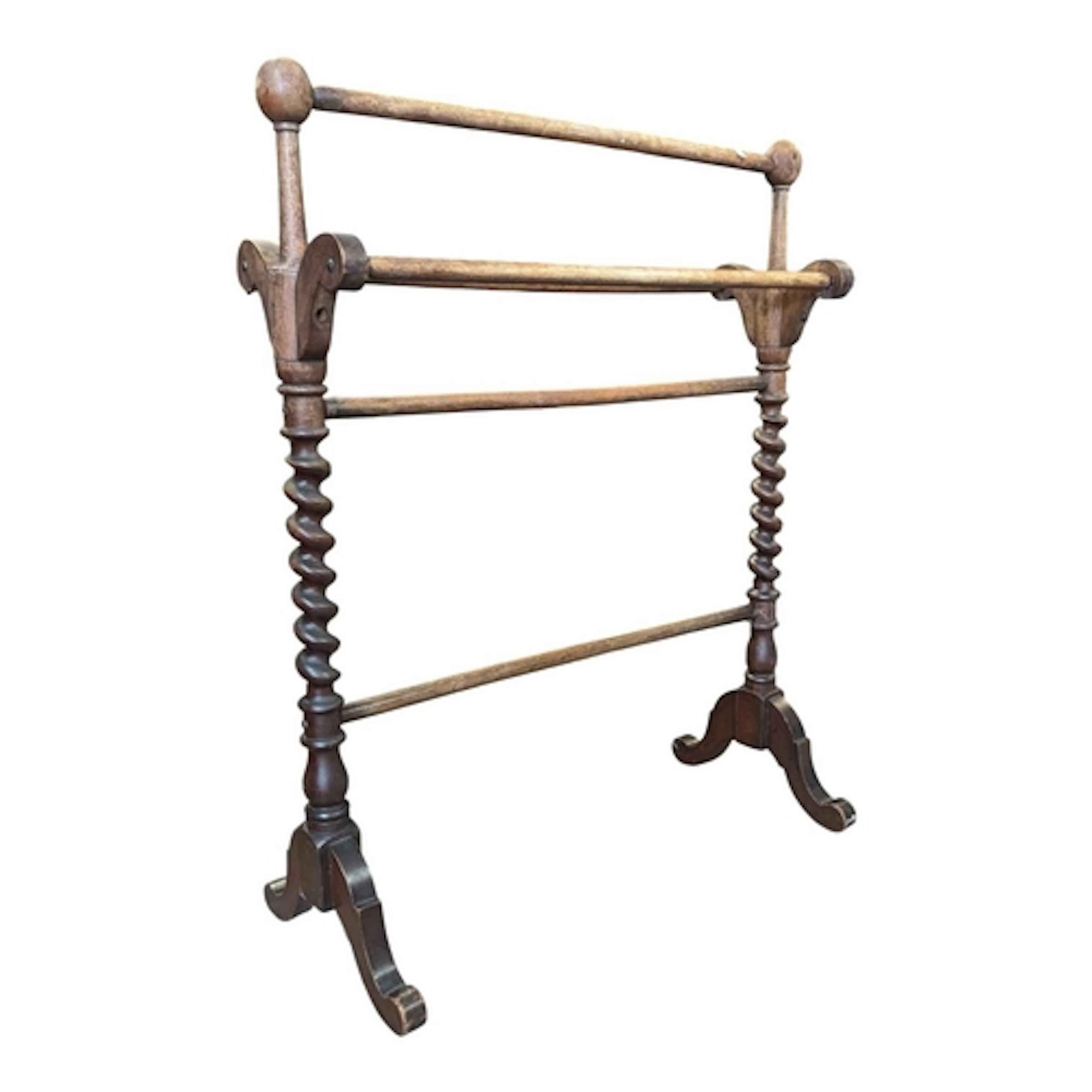 Victorian mahogany barley twist towel rail. Raised on barley...