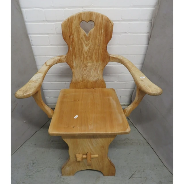Blonde Wood Tyrolean Armchair, heart shaped cut out back res...