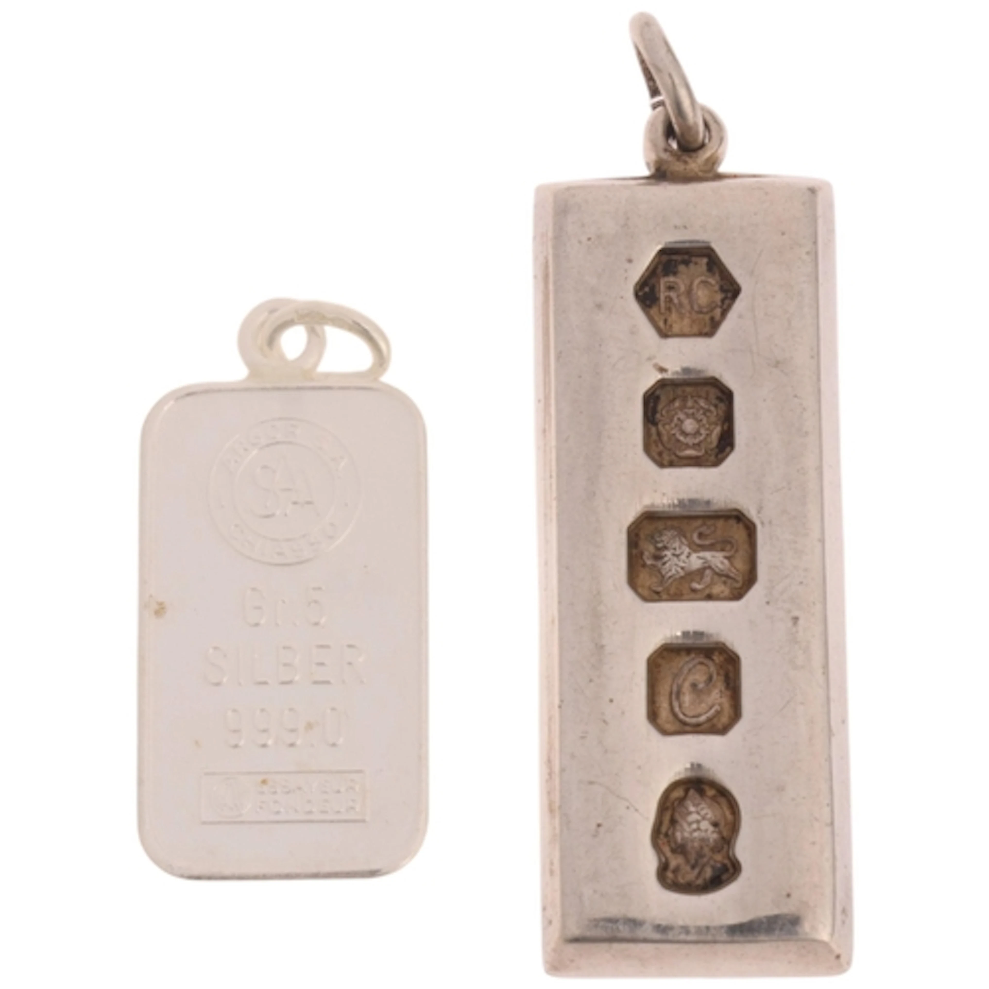 A silver Jubilee ingot pendant, Sheffield 1997, 44.8mm, 29.5...