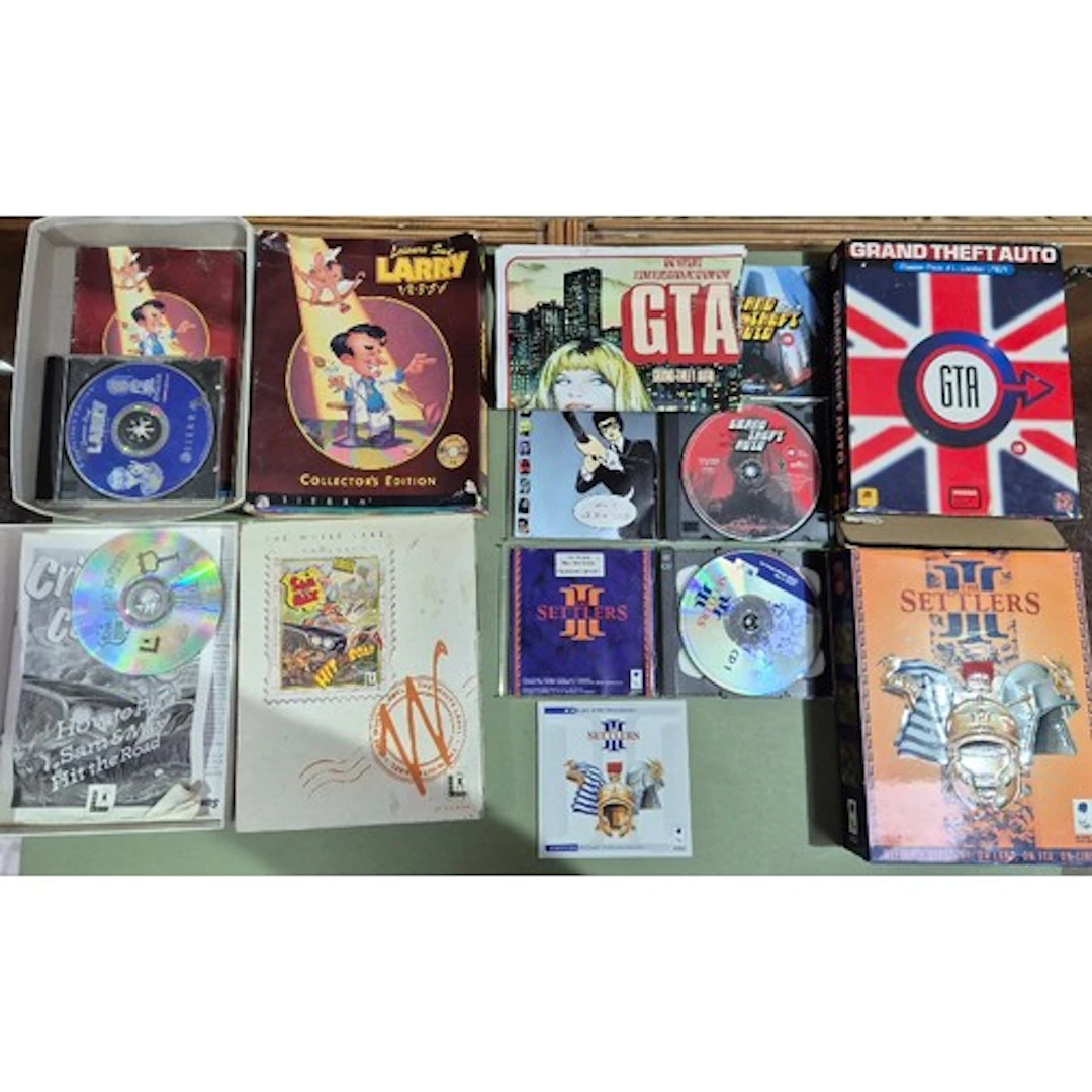 A box of assorted PC games.