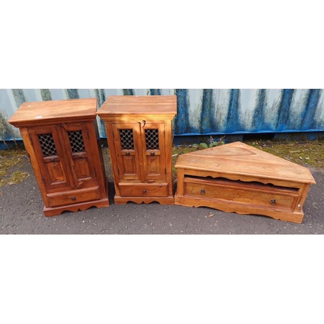 PAIR OF EASTERN HARDWOOD CABINETS WITH 2 PANEL DOORS OVER SI...