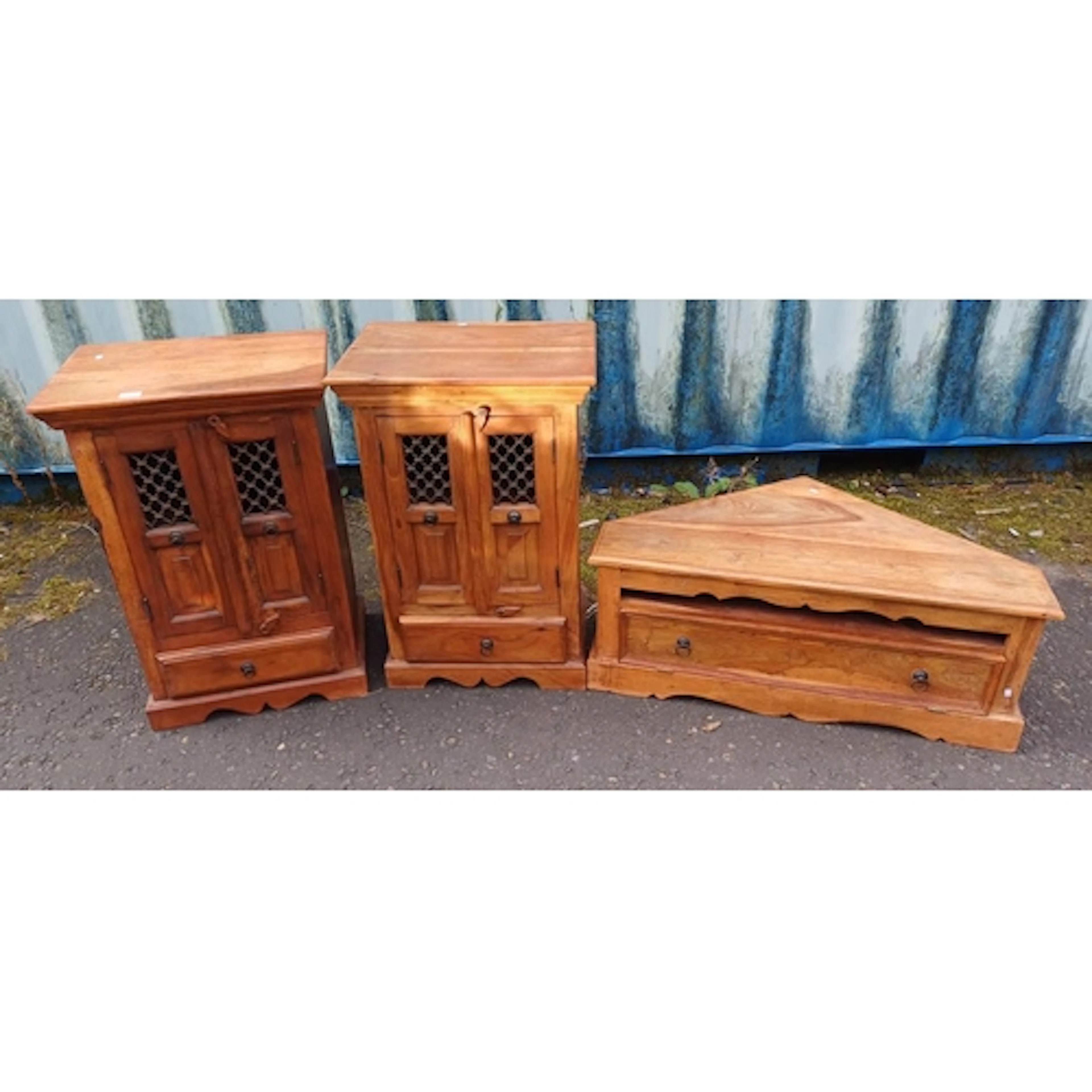 PAIR OF EASTERN HARDWOOD CABINETS WITH 2 PANEL DOORS OVER SI...