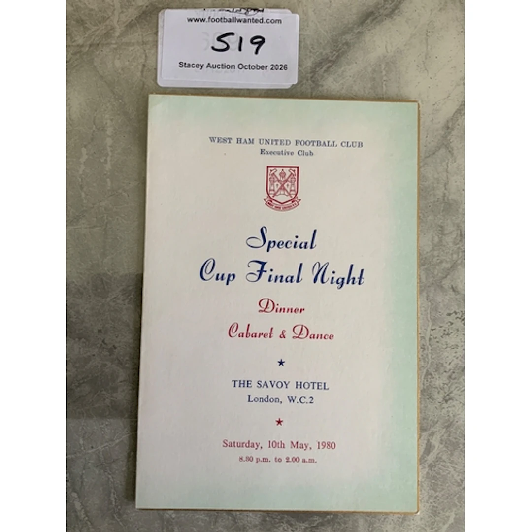 West Ham 1980 FA Cup Final Football Menu: Held in London the...