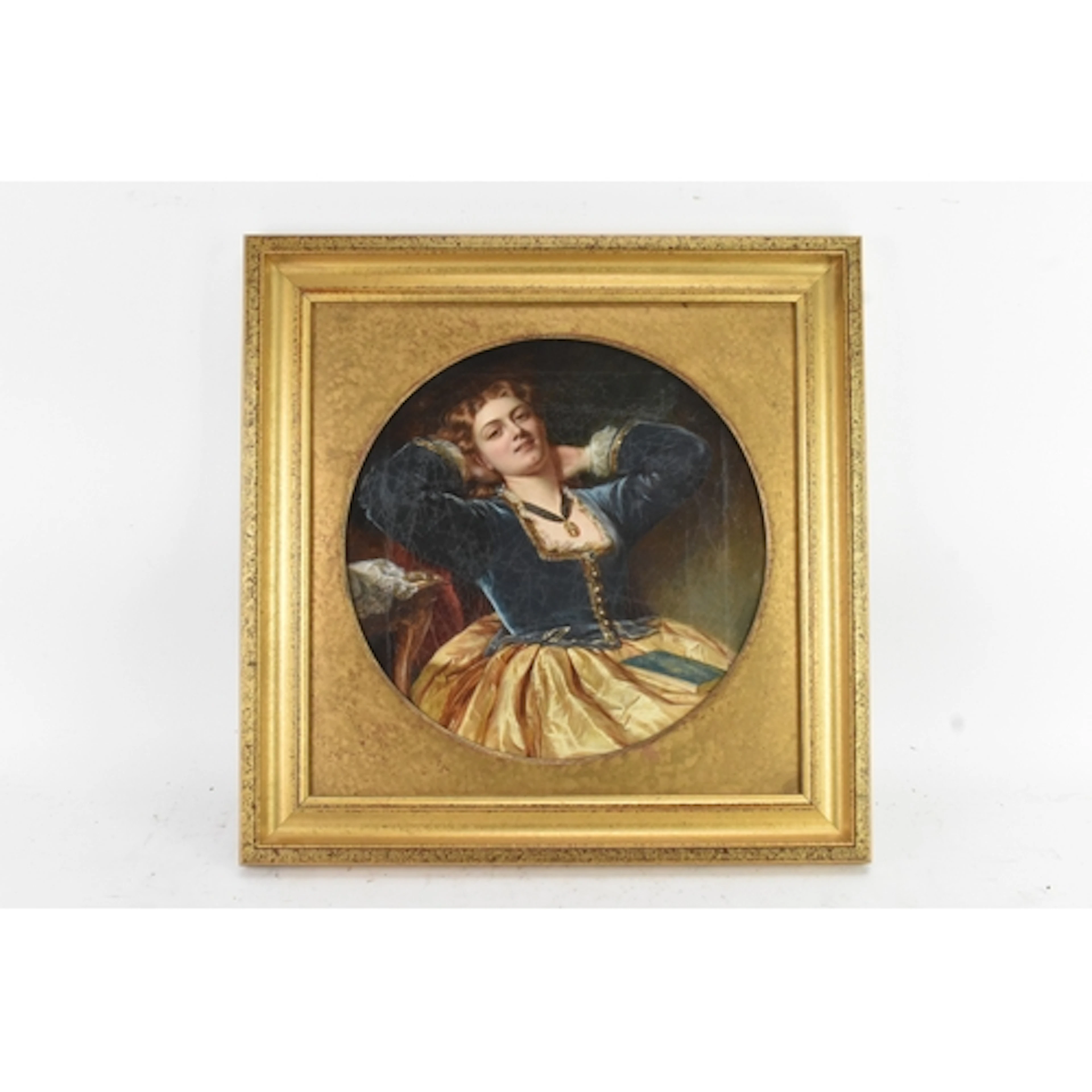 A 19th century oil on canvas depicting a young lady in an in...