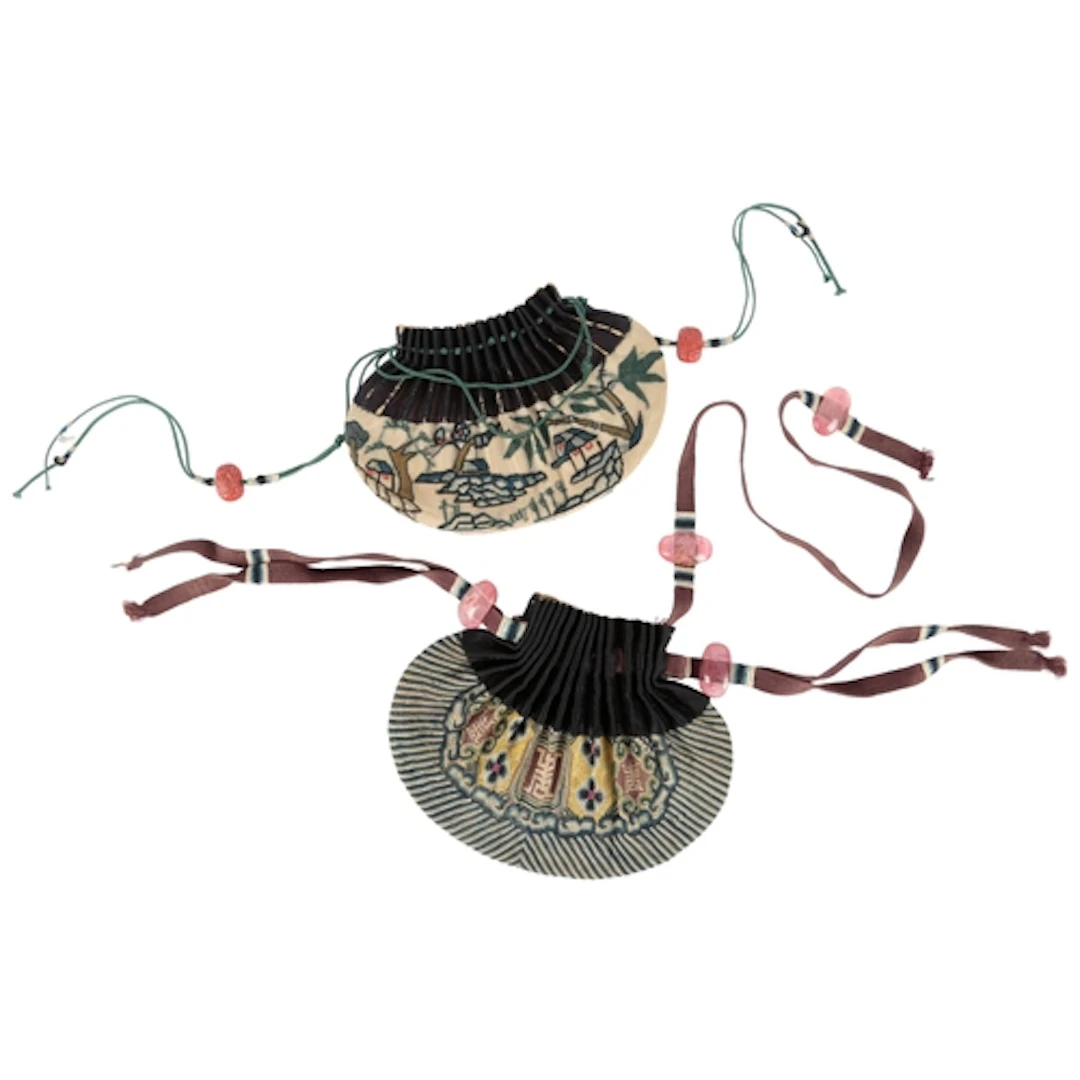 Two Chinese silk kesi pouches, hebao, late Qing dynasty, the...