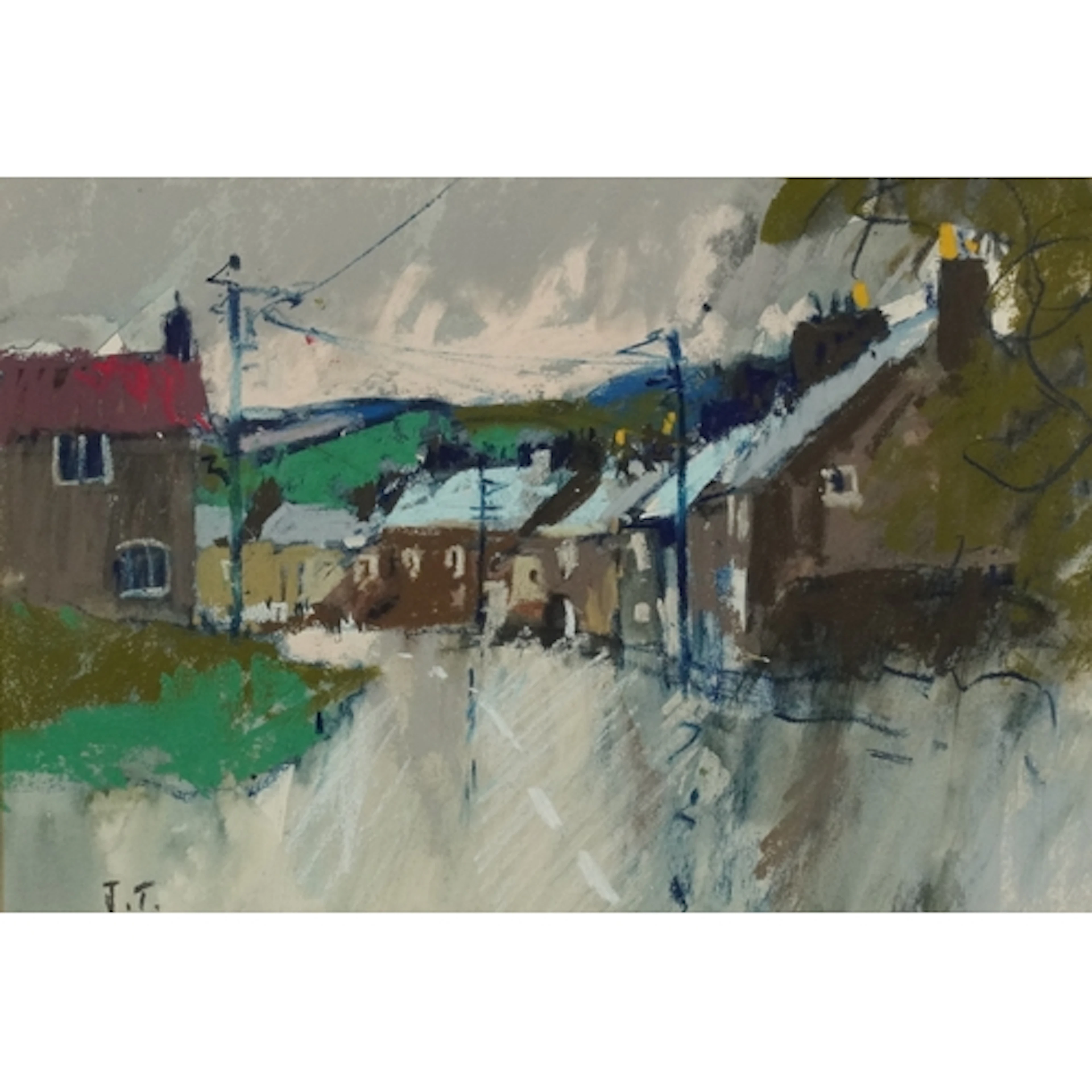 Village landscape, 20th century pastel on paper, signed, mou...