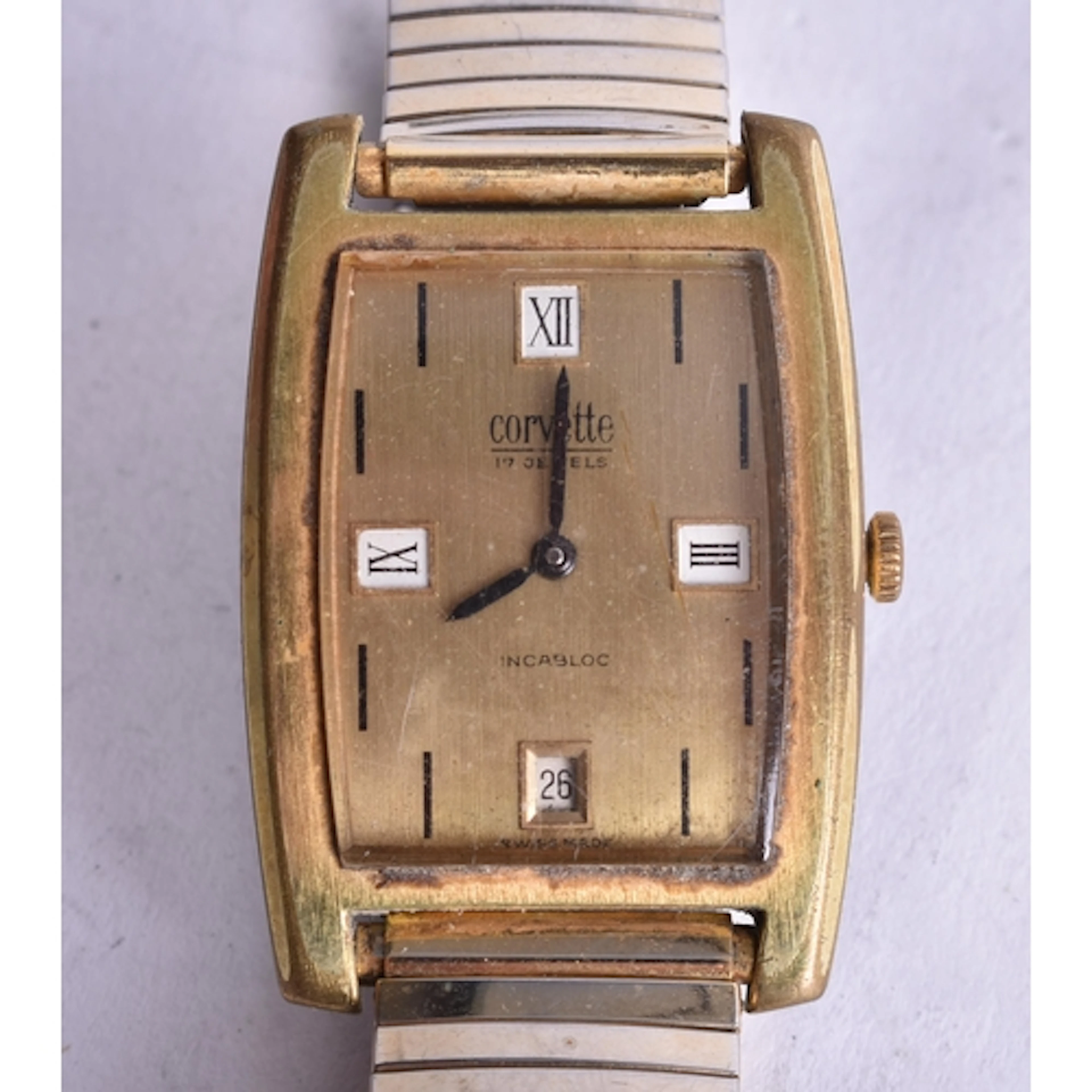 Corvette Tank Style Watch Hand-Wind Working. 3 cm wide.