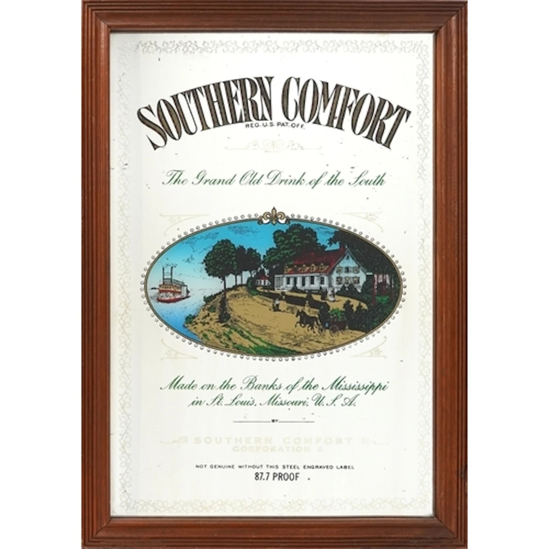 Vintage Southern Comfort advertising mirror, 87cm x 61cm.