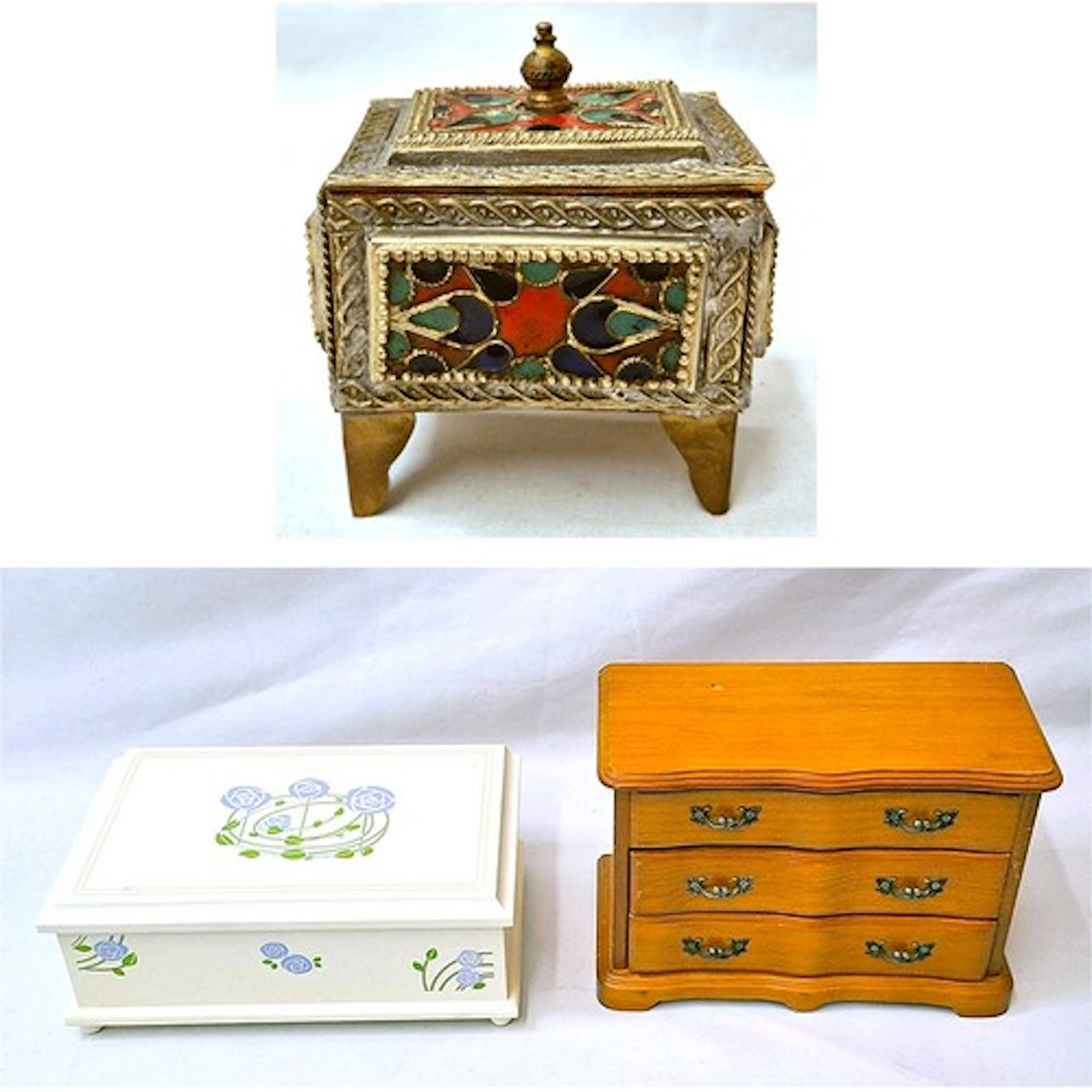 Eastern White Metal Box decorated with red, blue & green ena...