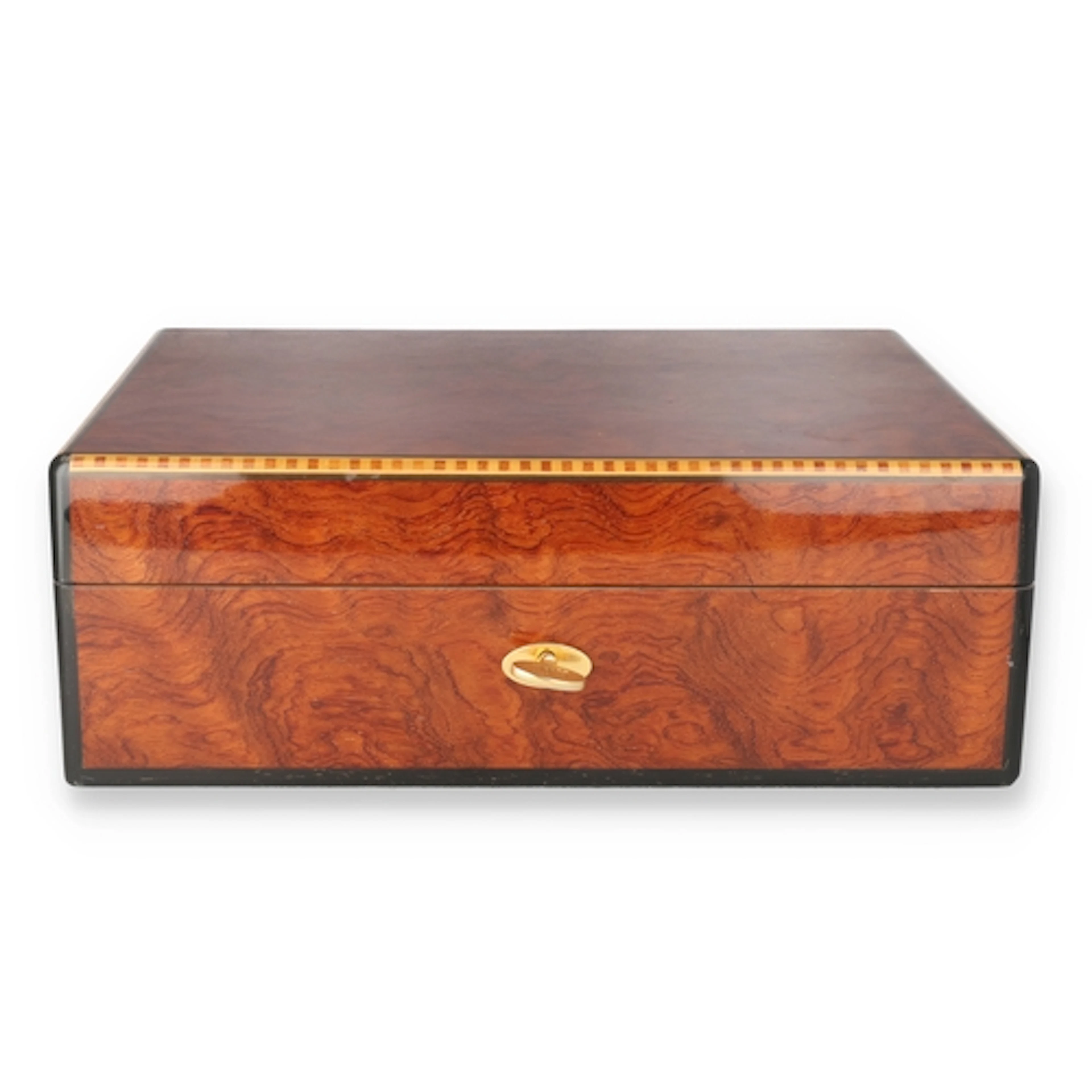 A DUNHILL BURR HUMIDOR 28.5cm x 22.5cm x 10cm