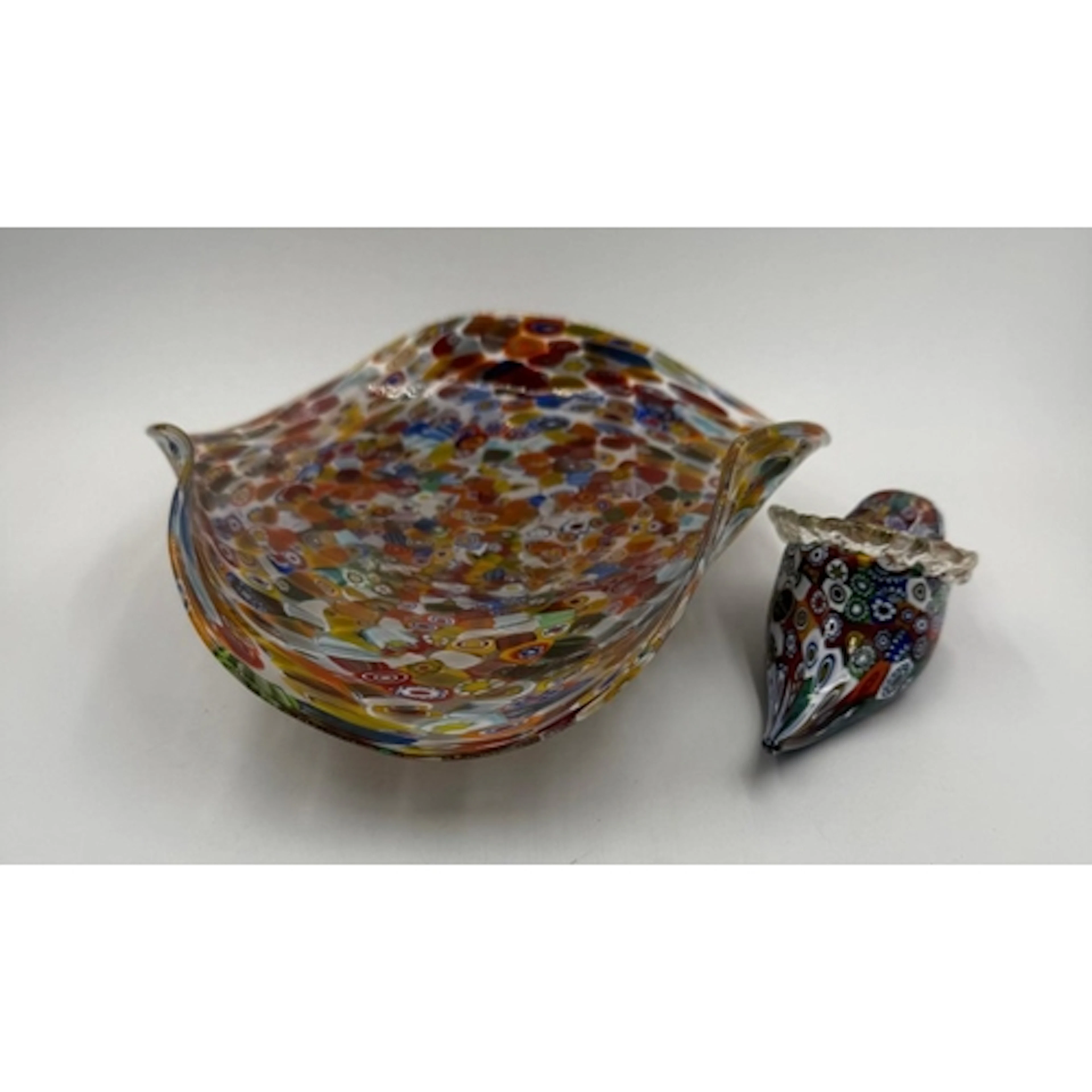 A Murano glass "Millefiori" bowl and matching shoe.