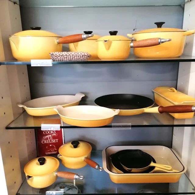 Le Creuset yellow enamel cookware inc lidded pans, frying pa...