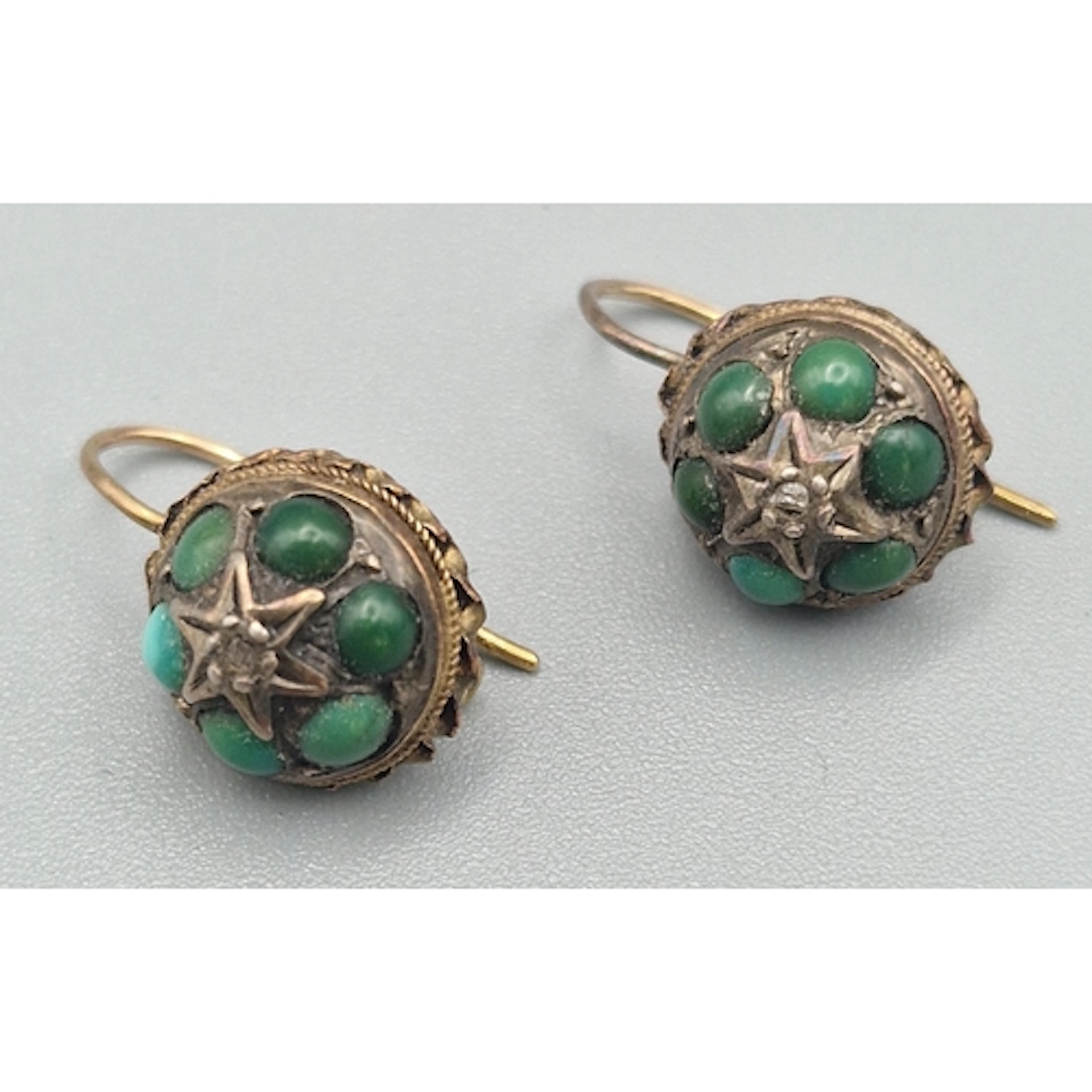 Pair of 15ct gold and turquoise stone cluster earrings set w...