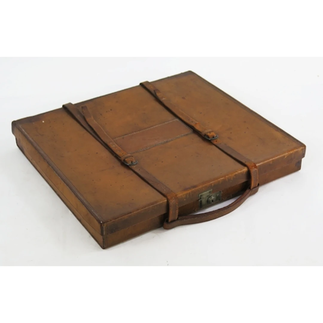 An Edwardian brown stitched leather mapping or document case...