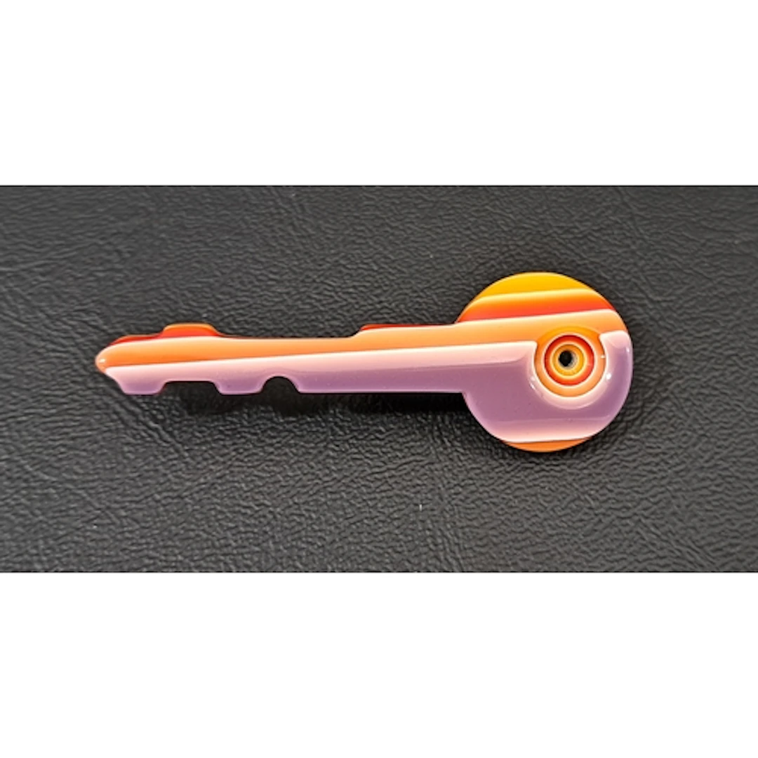 RARE LEA STEIN KEY BROOCH with purple, yellow, orange and wh...