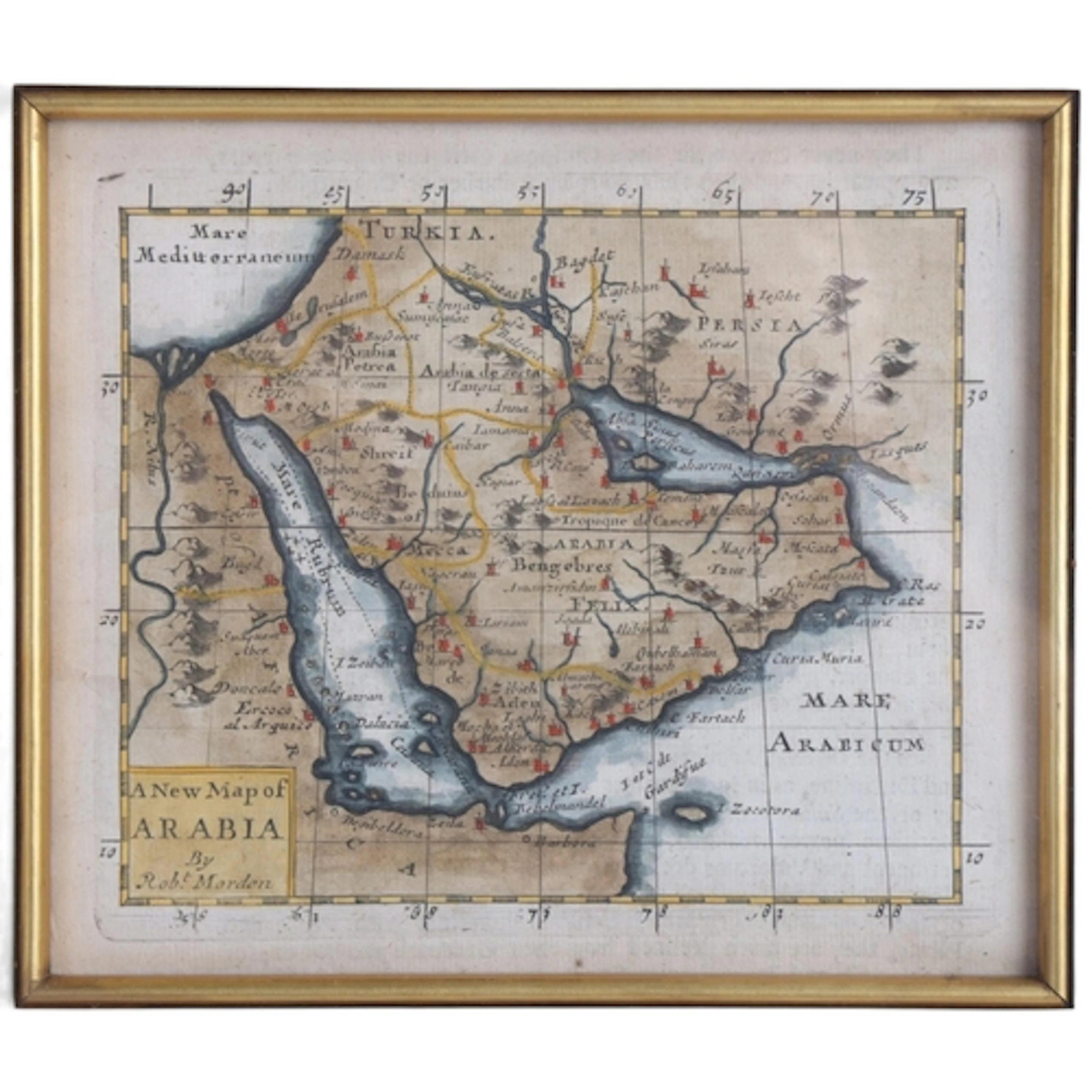 A 17th century map of Arabia by Robert Morden, 14cm x 13.5cm...