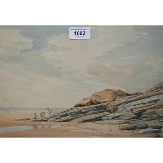 Two framed watercolours, beach scene with figures, signed Ma...