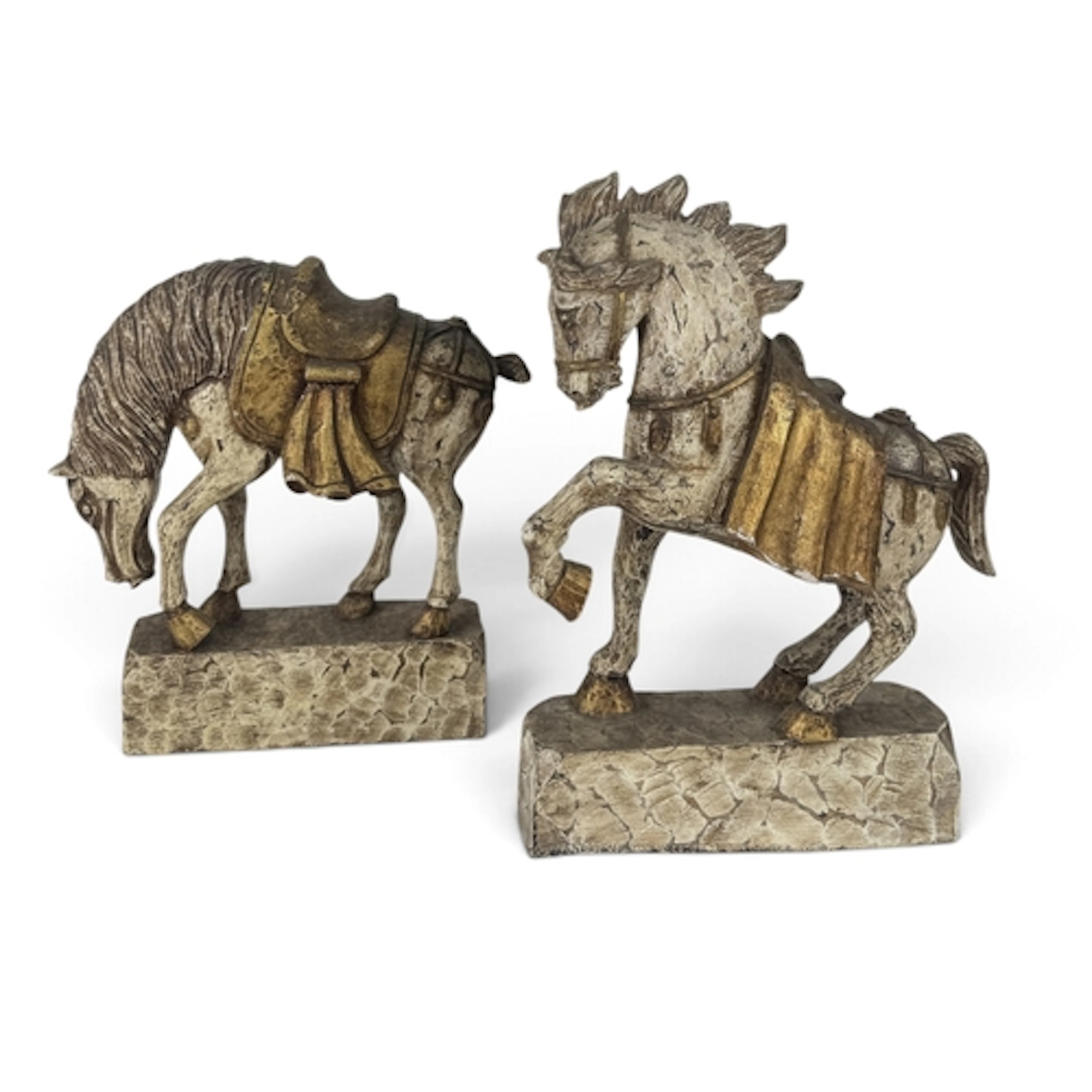 A PAIR OF CHINESE PAINTED AND GILDED WOOD TANG STYLE HORSES ...