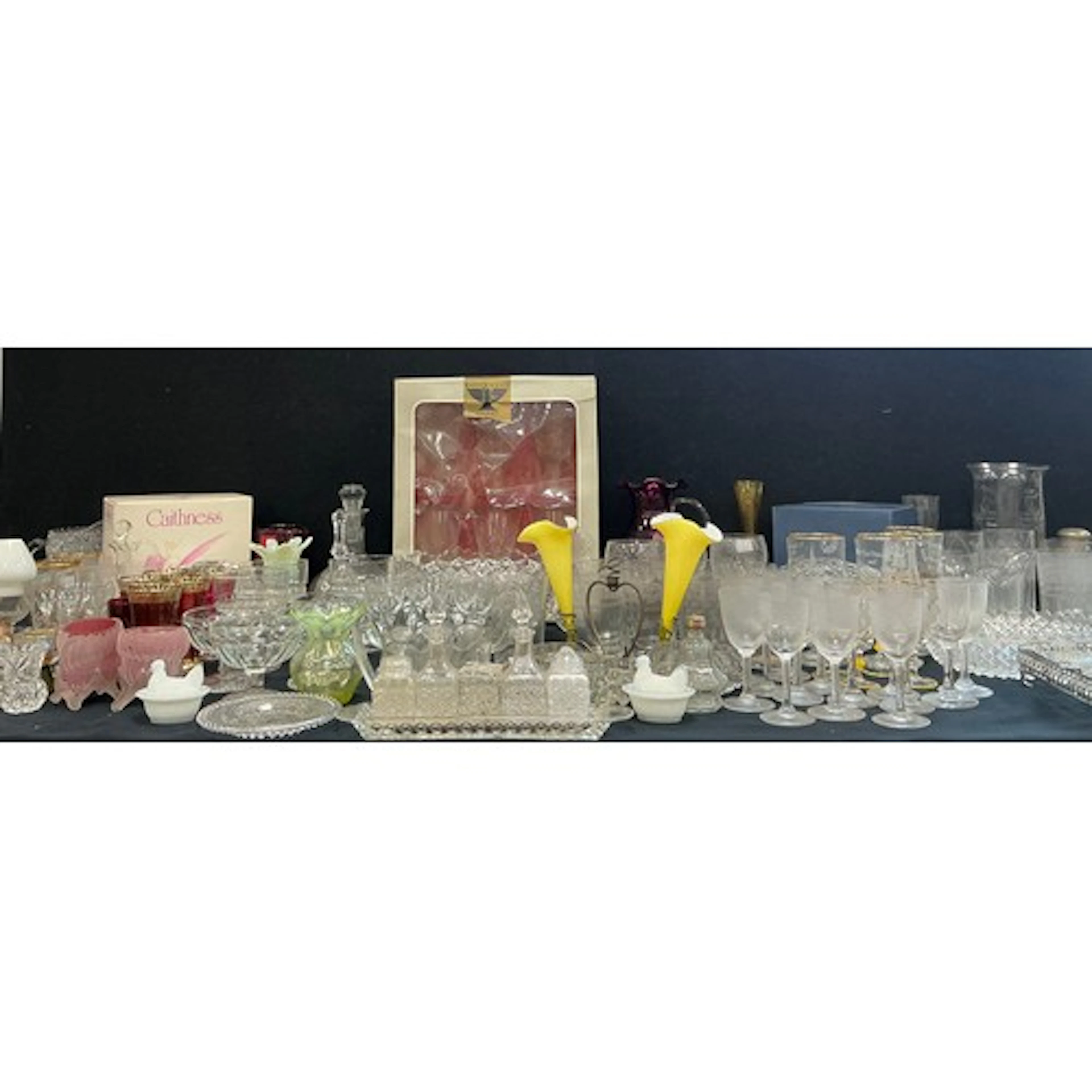 Glassware - a quantity of cut, pressed, etched, and coloured...