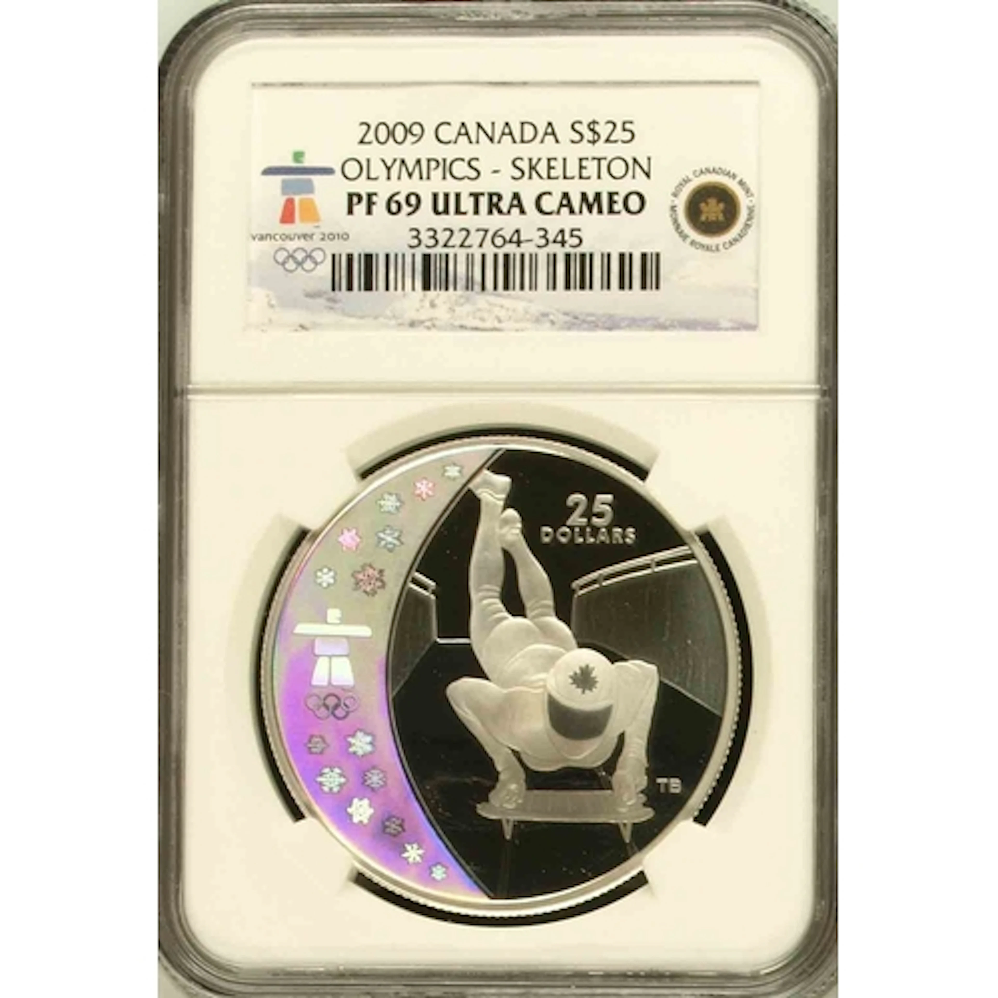 2009 Canada Vancouver Winter Olympics silver $25 coin, ‘Skel...