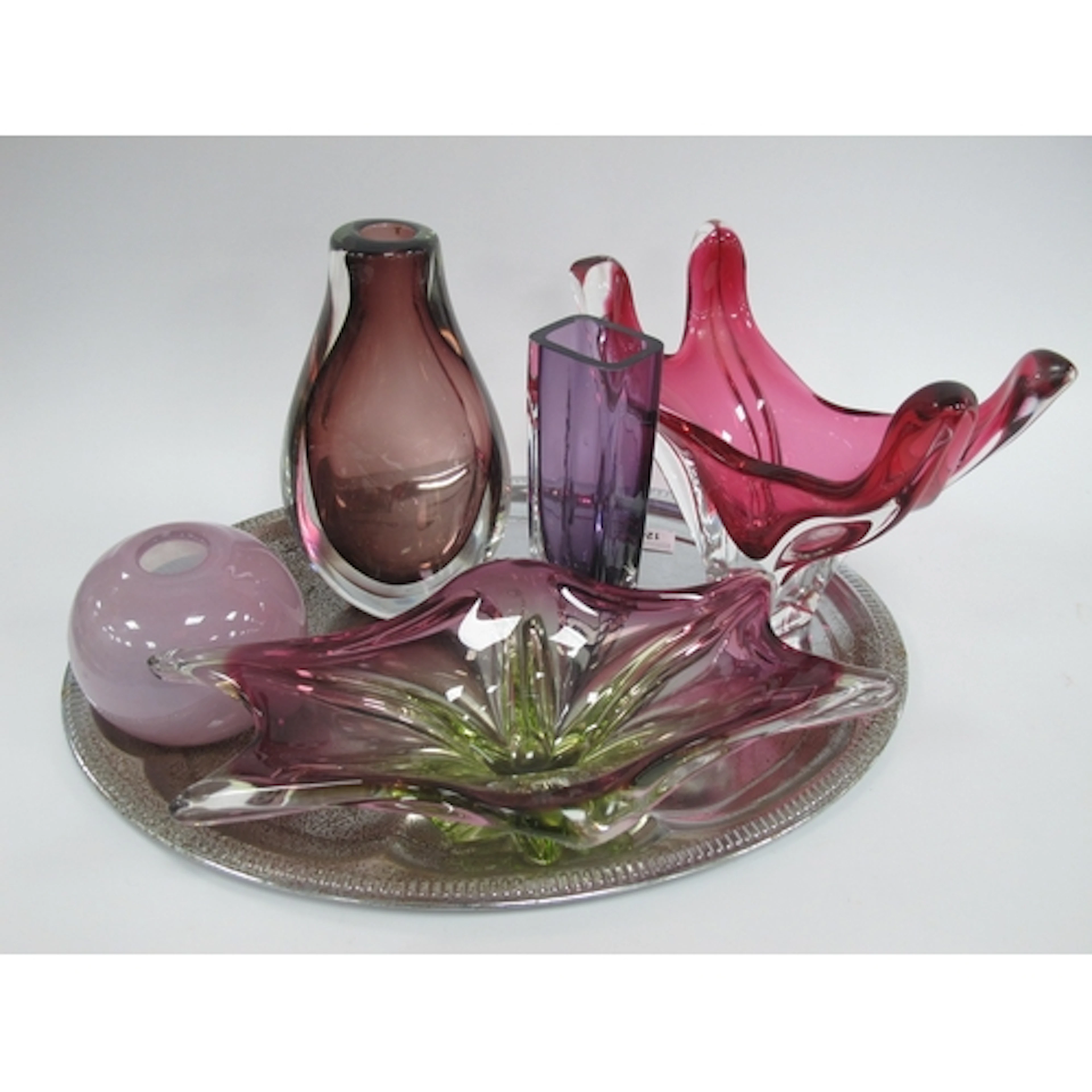 Czech Freeform Glass Dish 30cm wide and taller bowl, amethys...