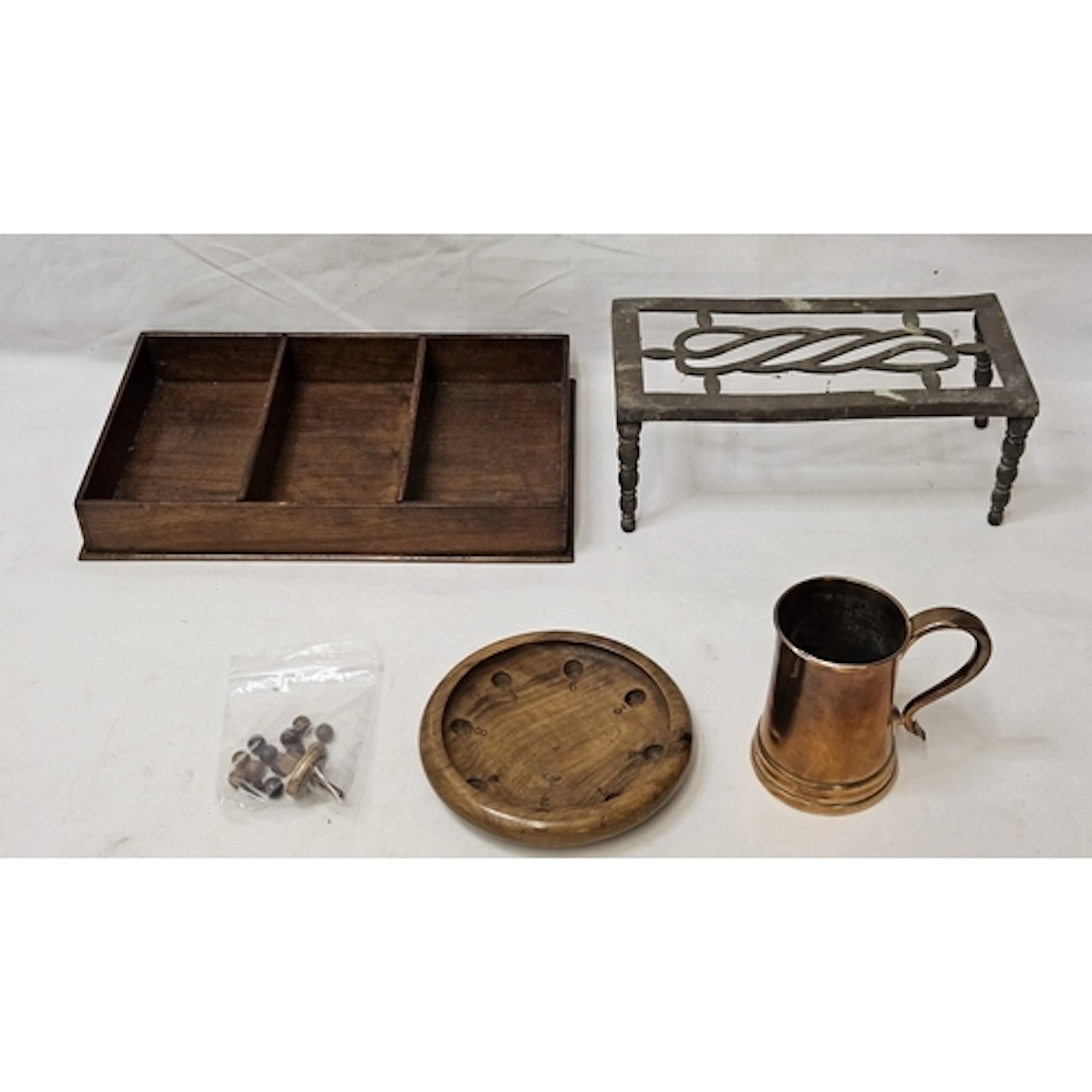 Antique Copper Ale/Tankard with wooden base, rectangular cas...