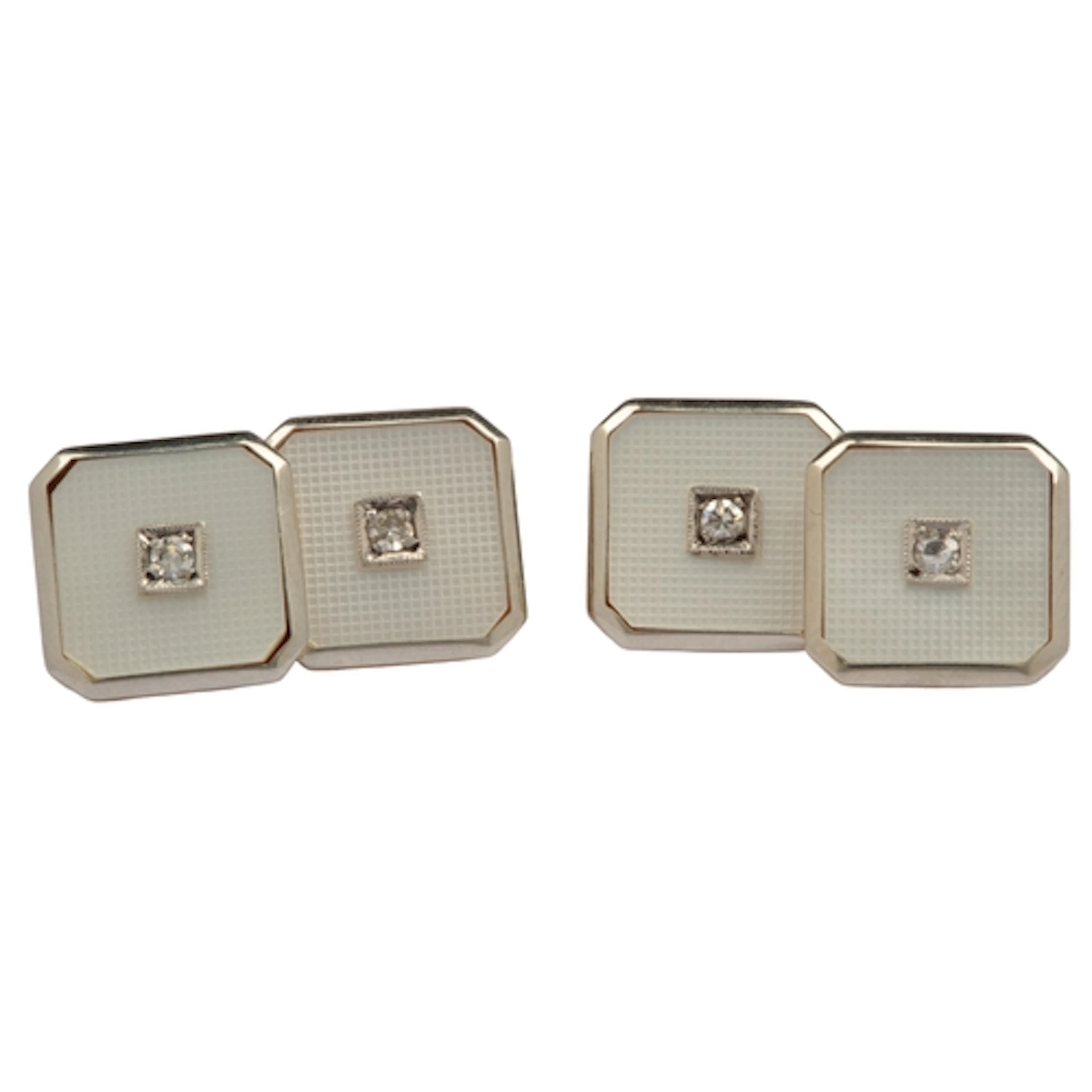 A pair of Art Deco mother of pearl and diamond cufflinks, ea...