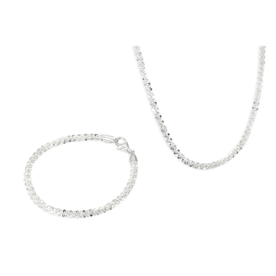 A SILVER NECKLACE, with matching bracelet, stamped .925, bri...