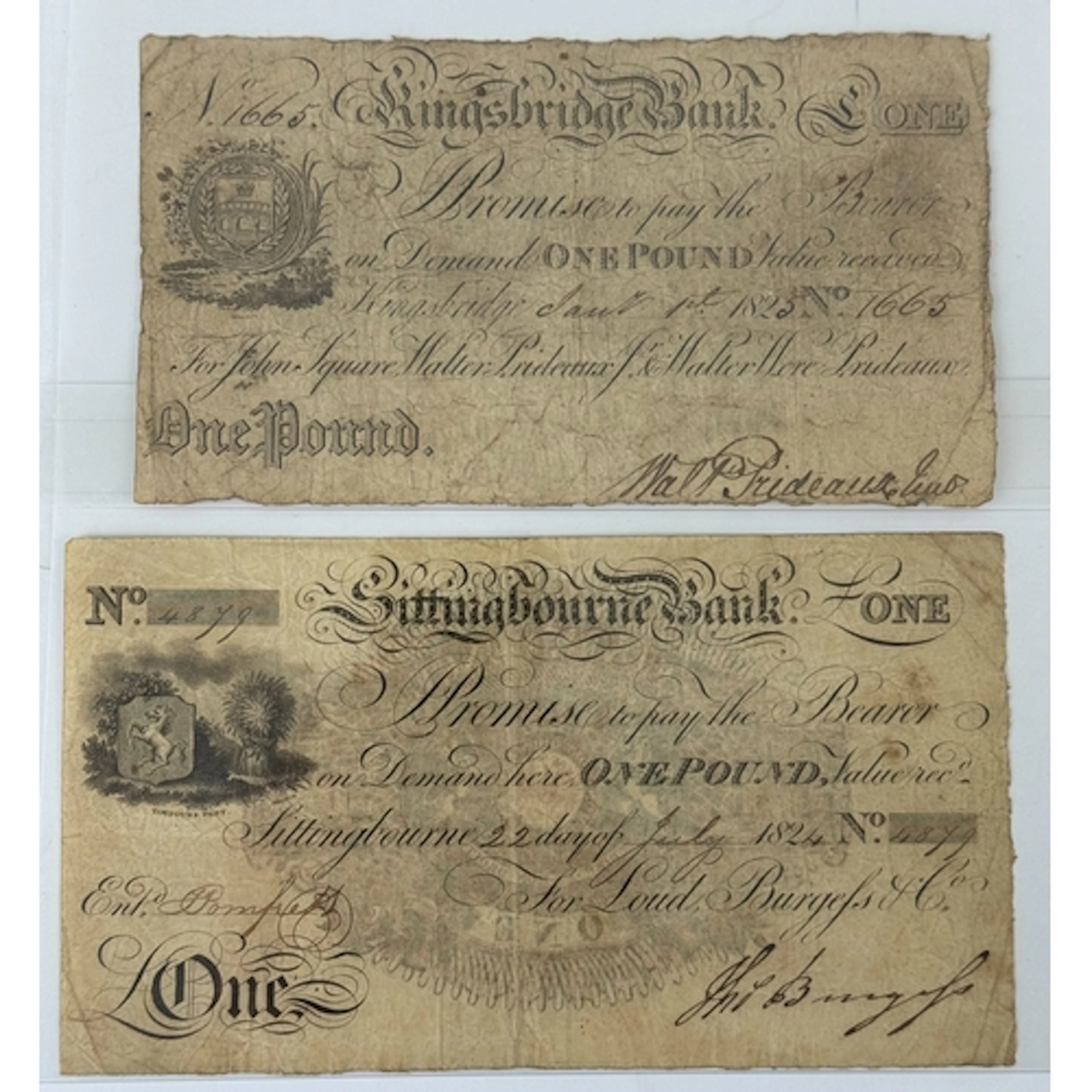 Banknotes: Sittingbourne Bank, £1 notes (2) for John Square ...