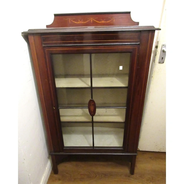 Edwardian mahogany and line inlaid display cabinet, with sin...