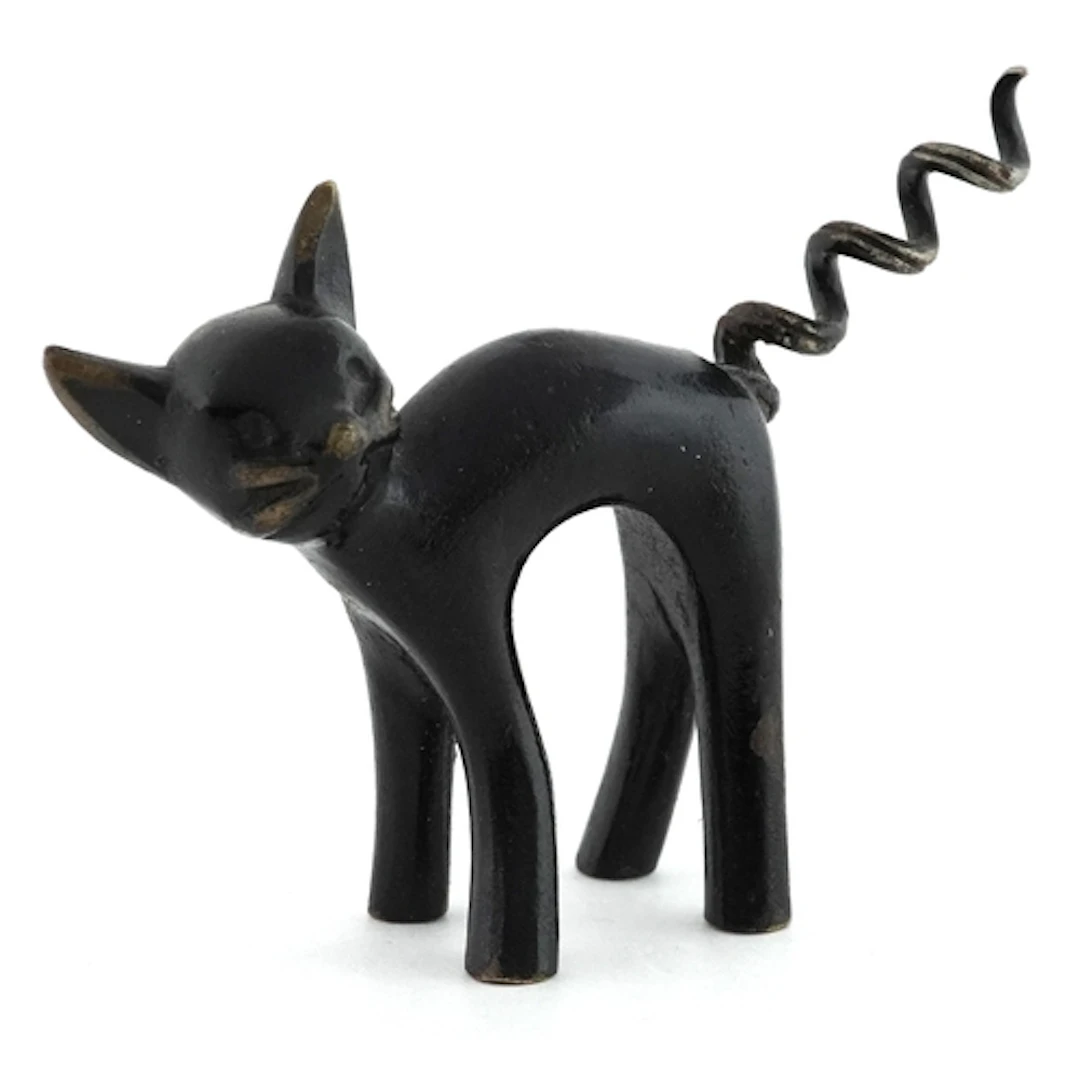Mid 20th century bronze cat corkscrew in the style of Walter...