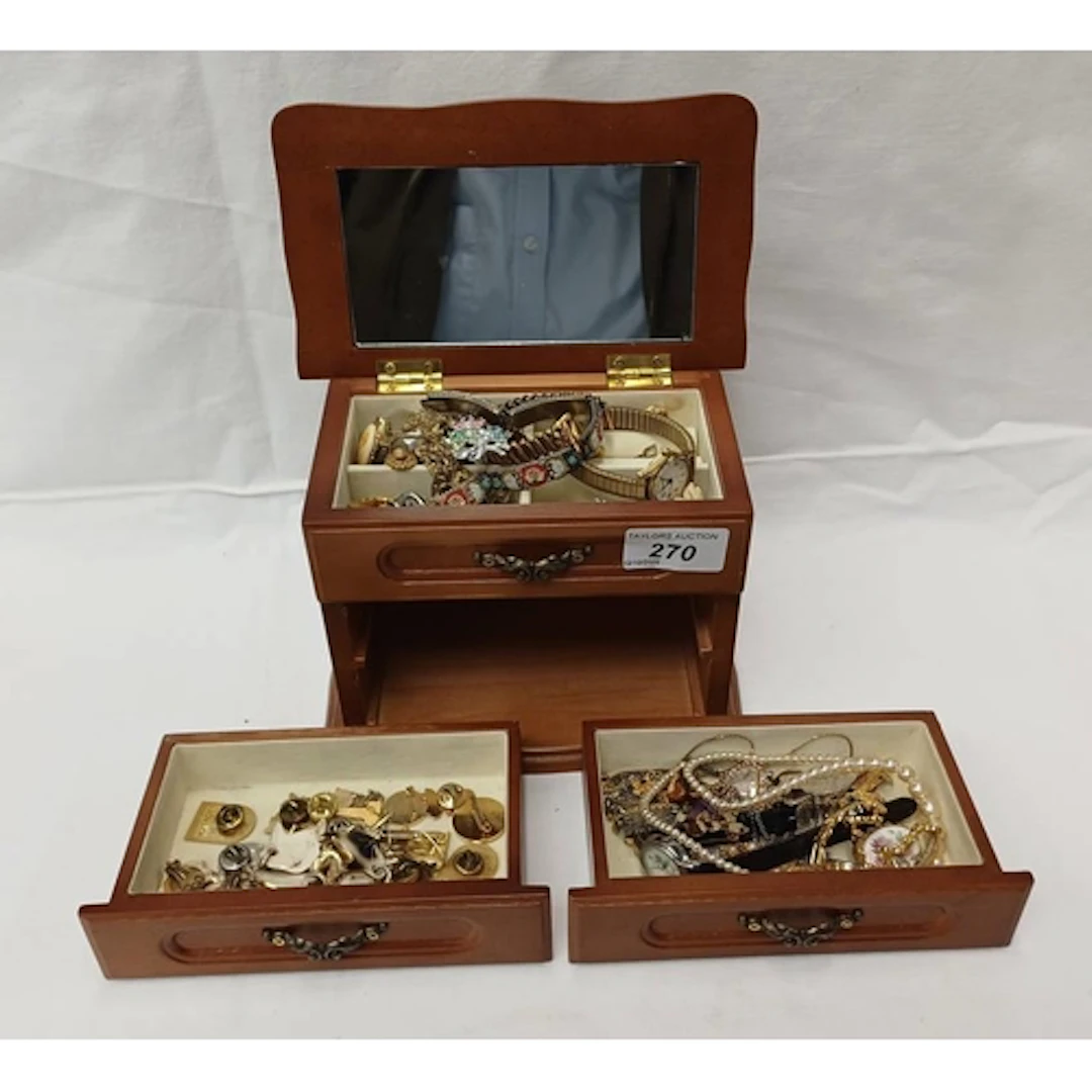 JEWELLERY CABINET & CONTENTS OF COSTUME JEWELLERY INCLUDING ...