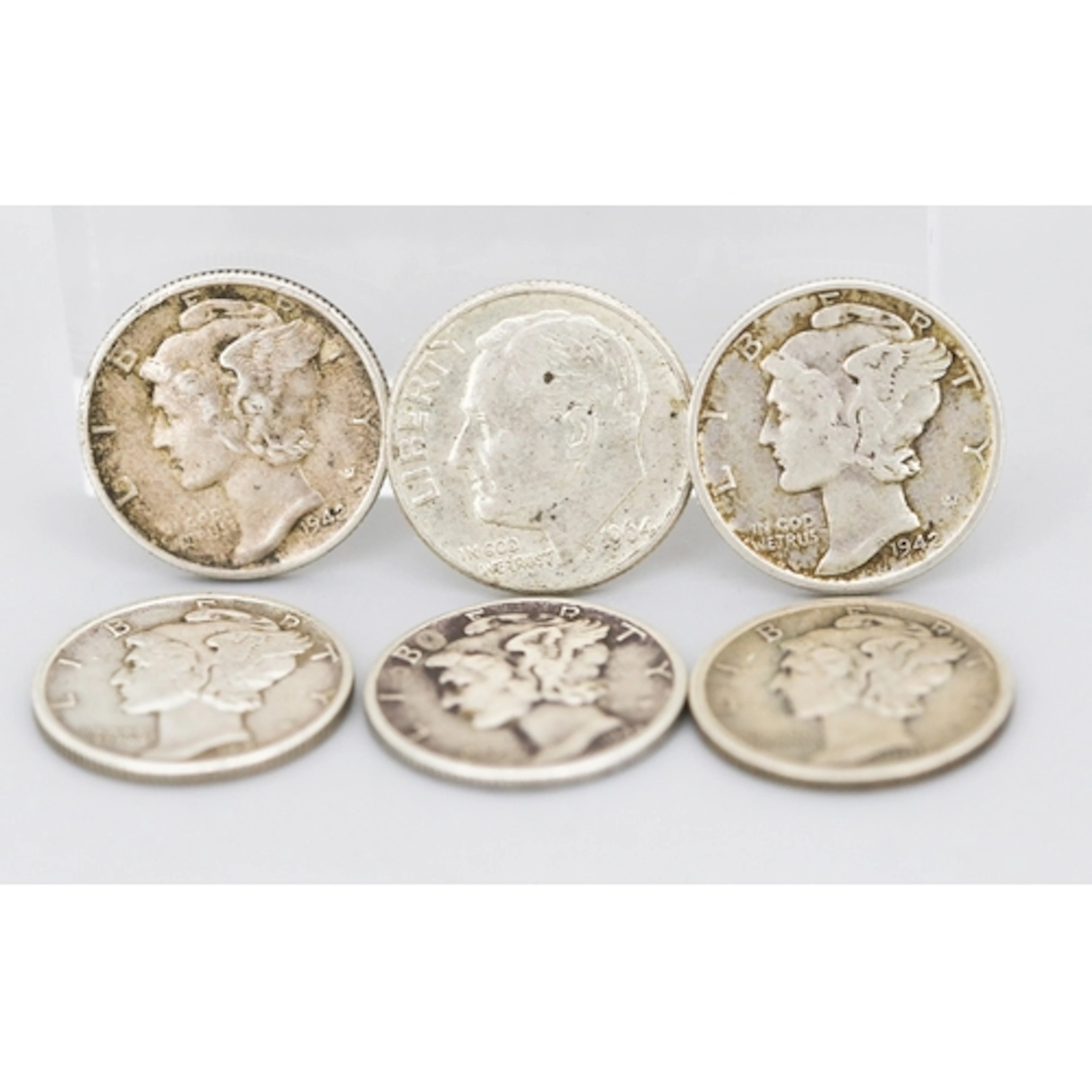 Six Silver United States of America Dime Coins, Various Date...