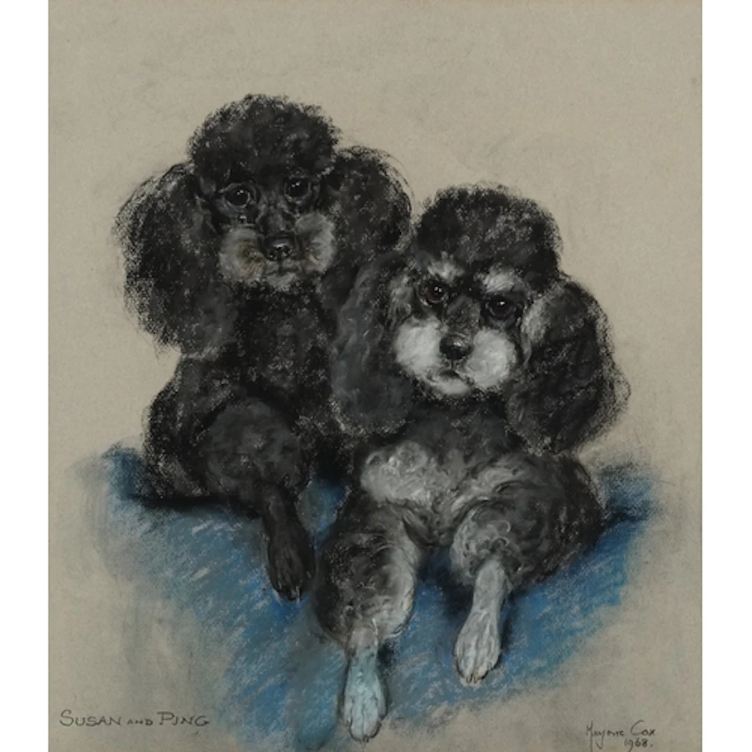 Marjorie Cox - Two poodles, Susan and Ping, pastel on paper,...