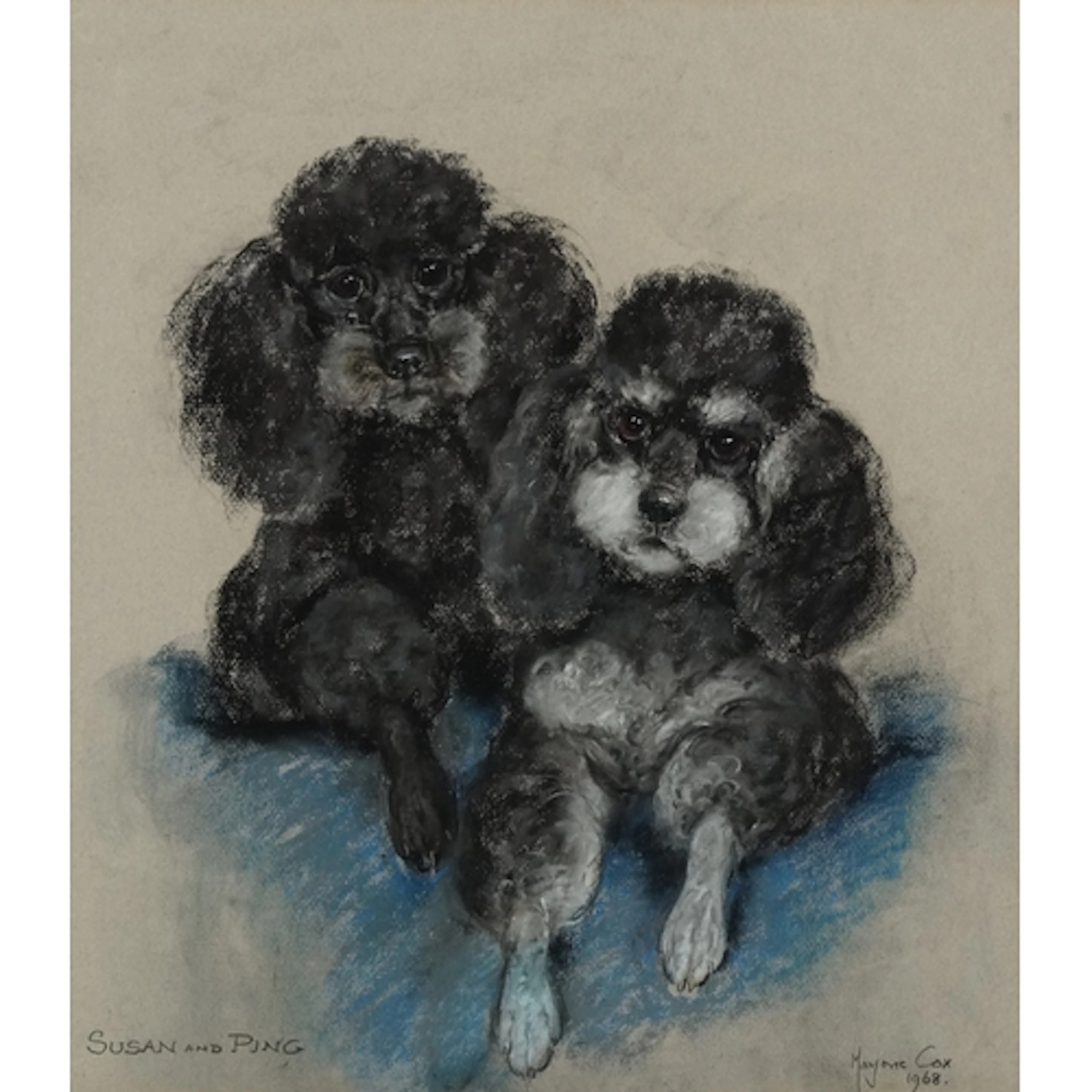Marjorie Cox - Two poodles, Susan and Ping, pastel on paper,...