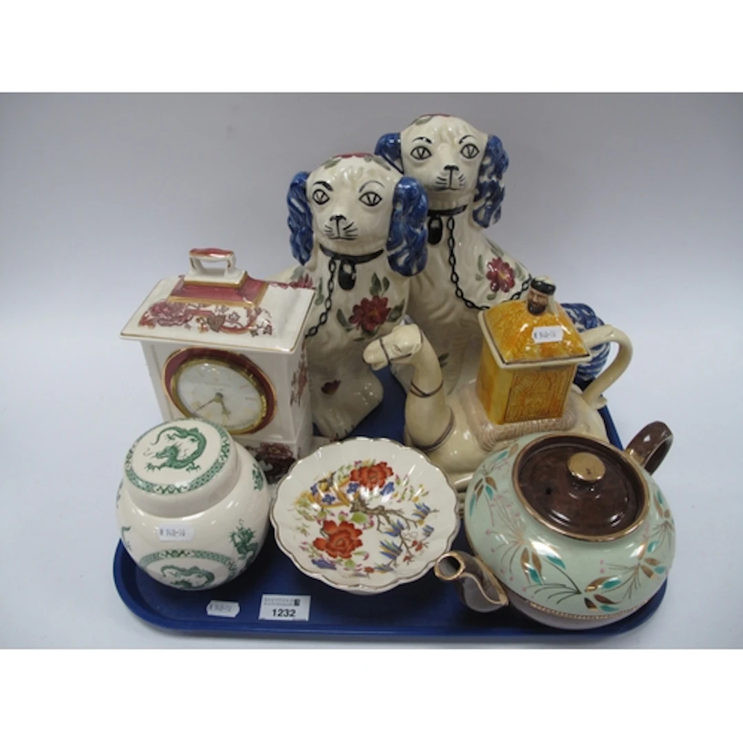 Ceramics, including a pair of floral Staffordshire-style spa...