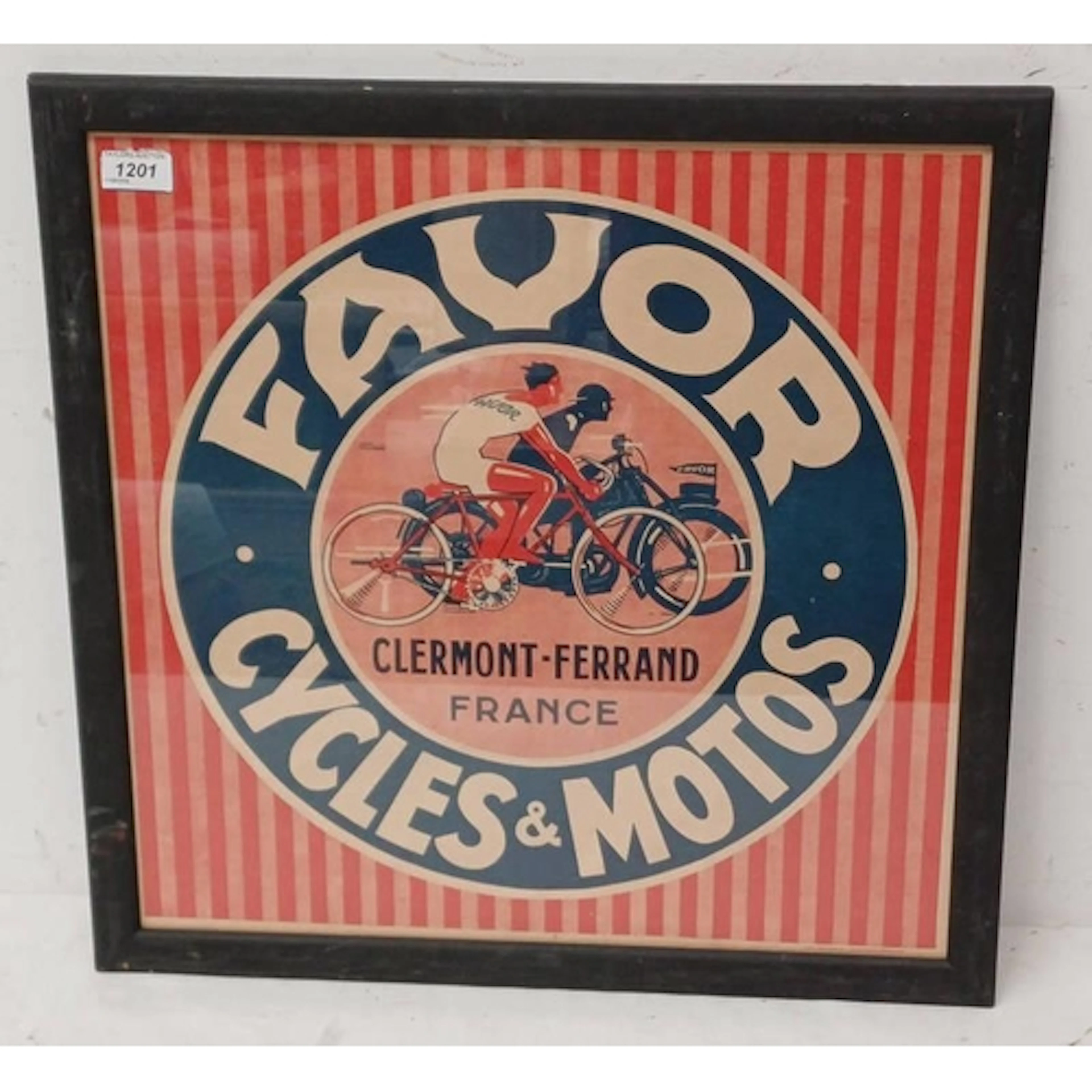 VINTAGE 1920'S FAVOR CYCLES & MOTOS ADVERTISING POSTER, CLER...