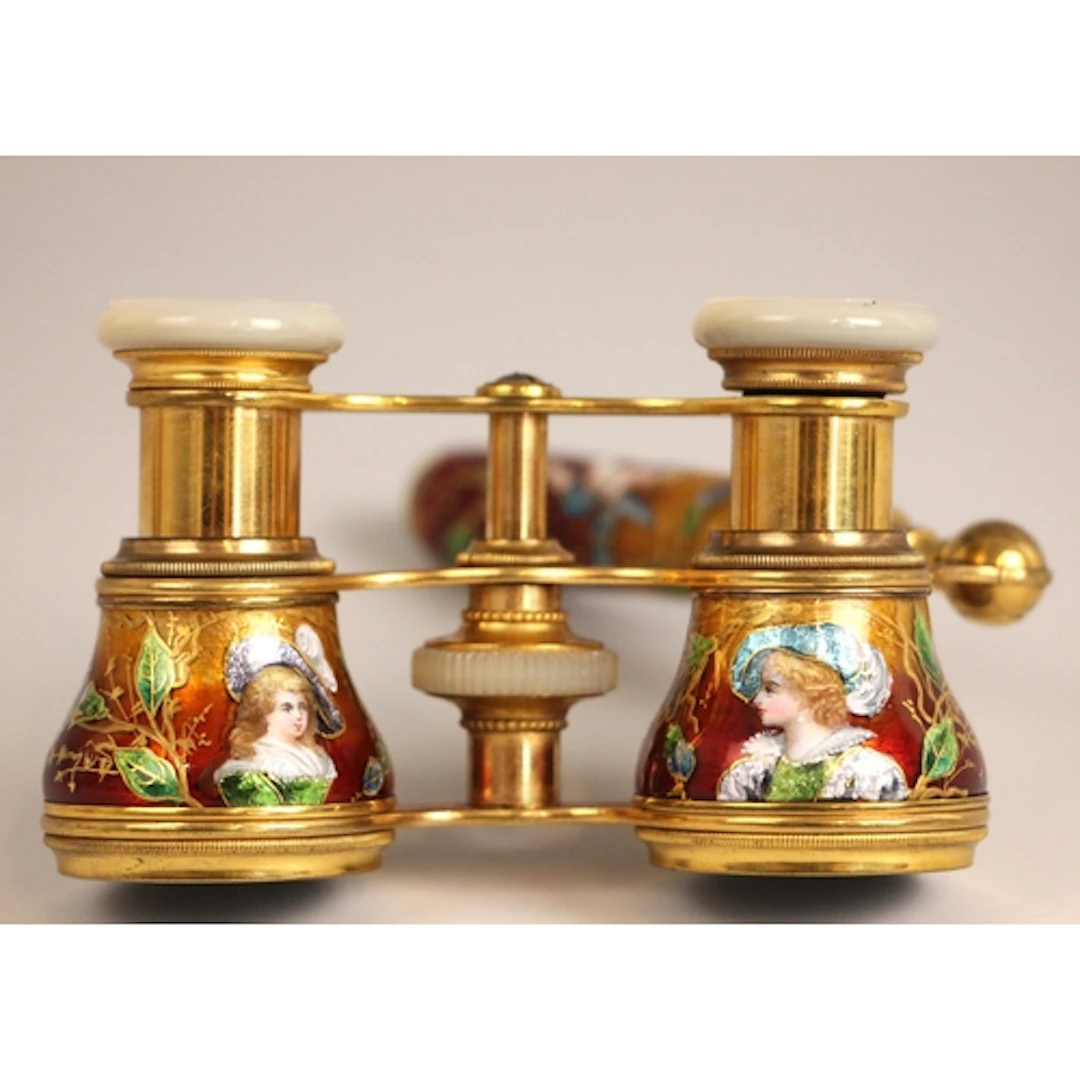 A pair of French guilloche enamel opera glasses, late 19th o...