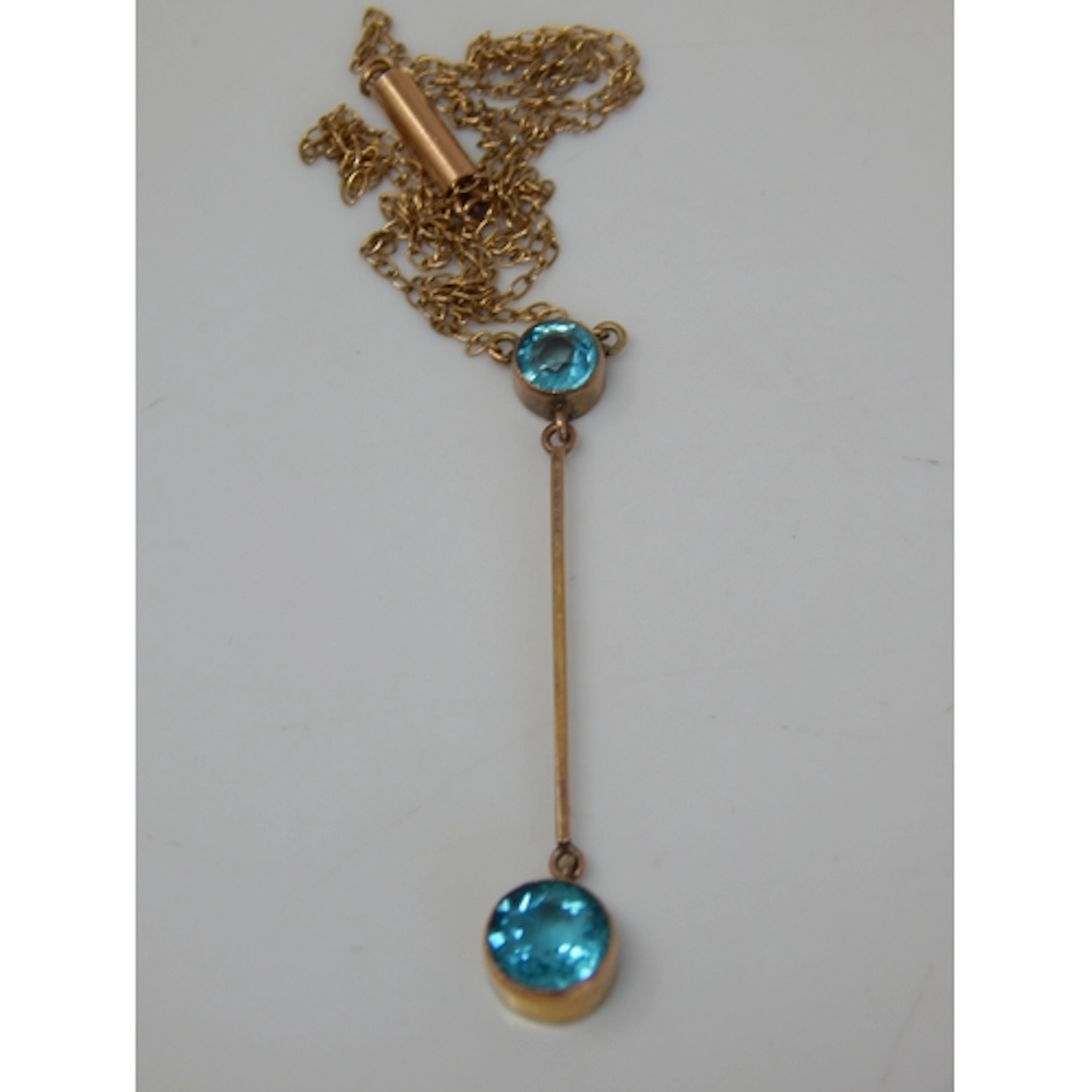 Edwardian 9ct Gold Aquamarine Set Pendant Necklace with En-t...