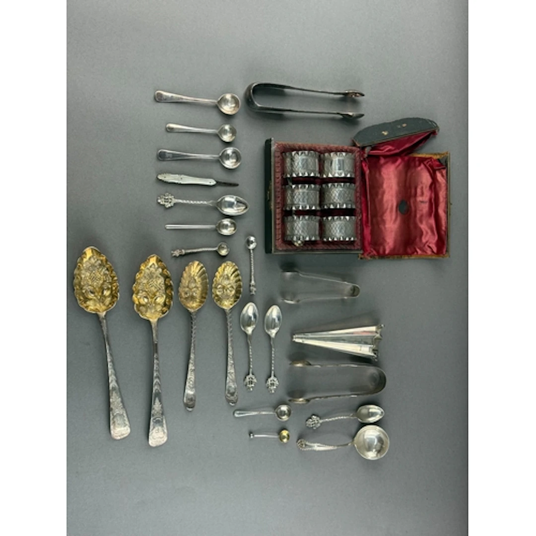 Silver and Plate; two pairs of Georgian spoons later gilded ...