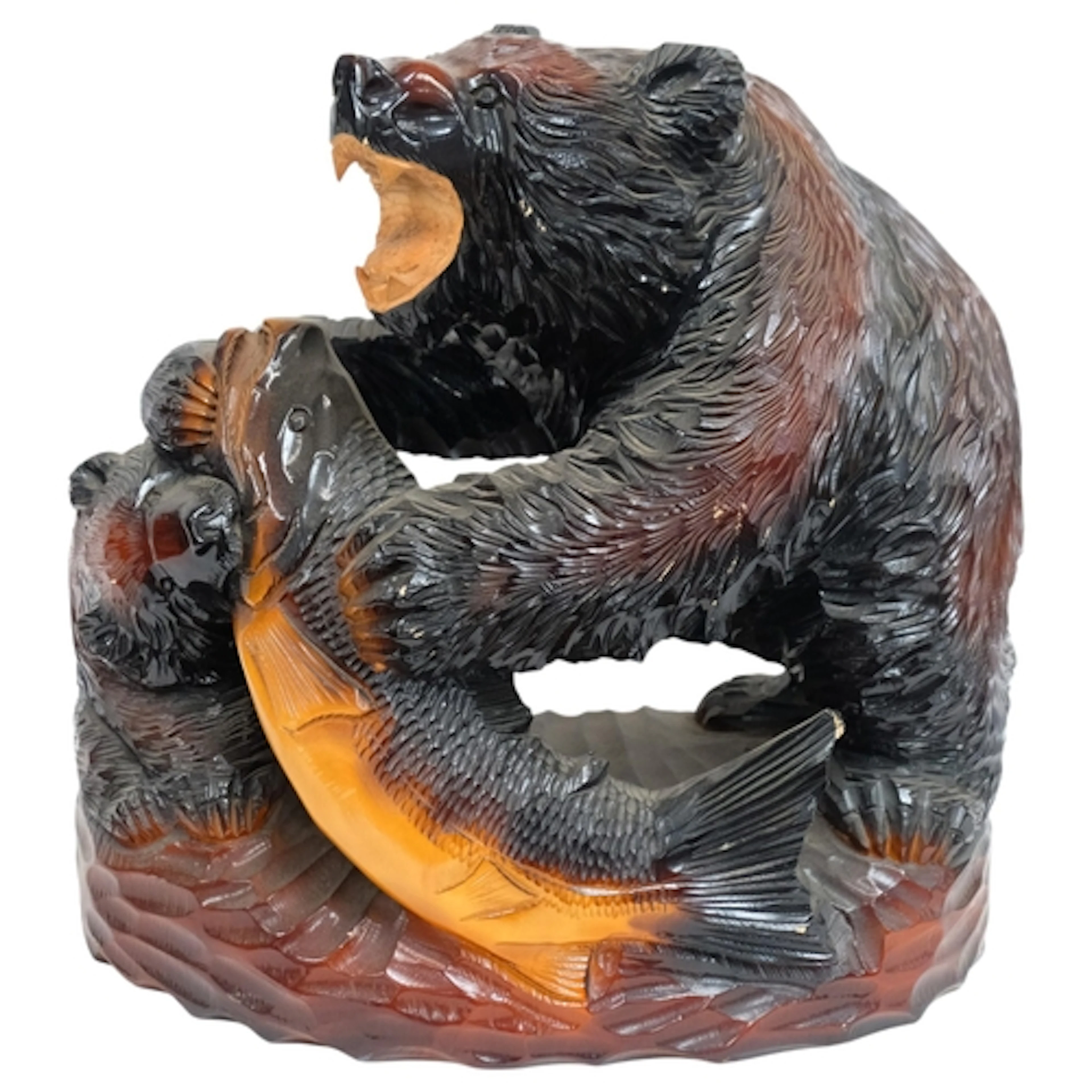 A Japanese Folk Art Kibori Kuma carving, depicting 2 fightin...
