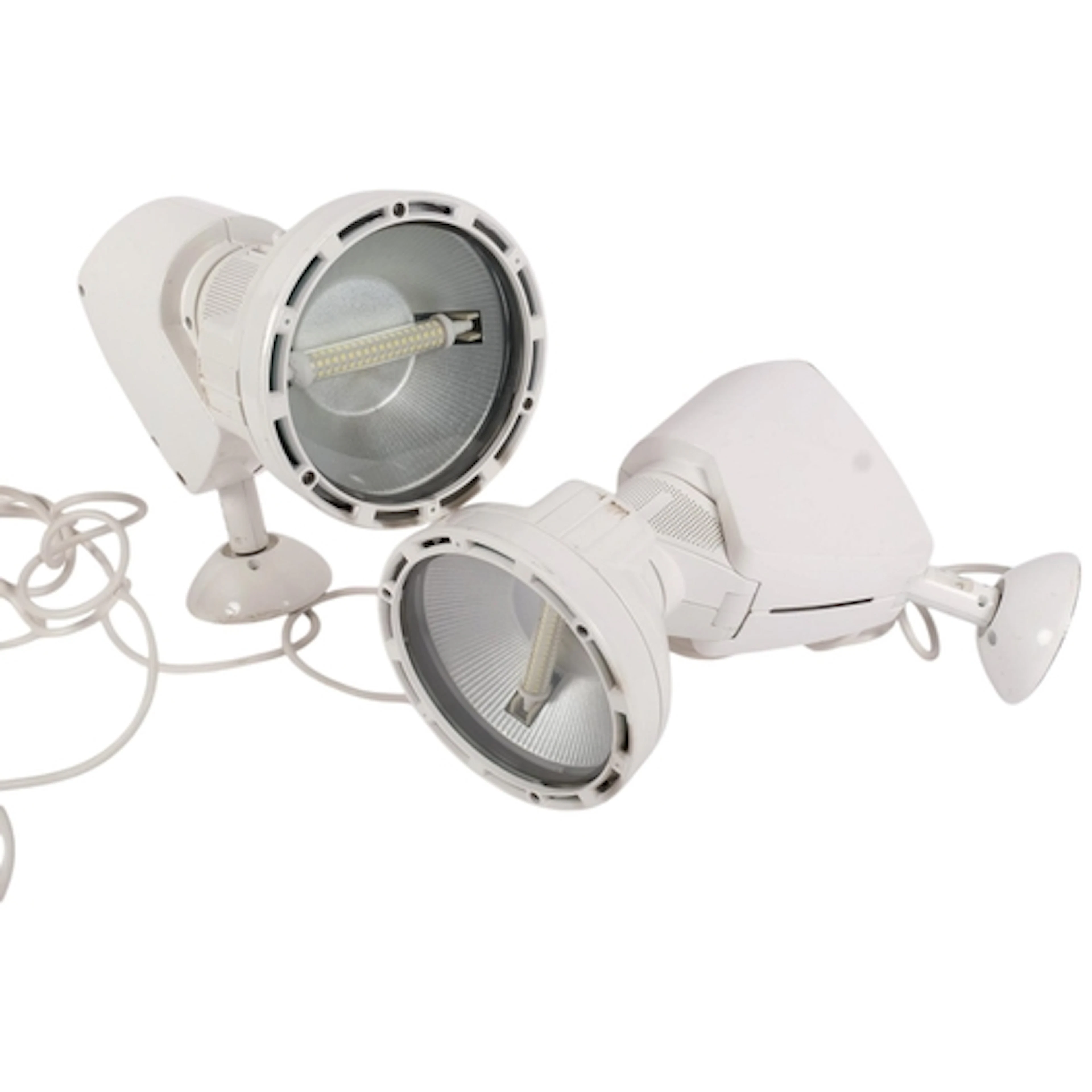 A pair of Fosnova cast industrial designer indoor floodlight...