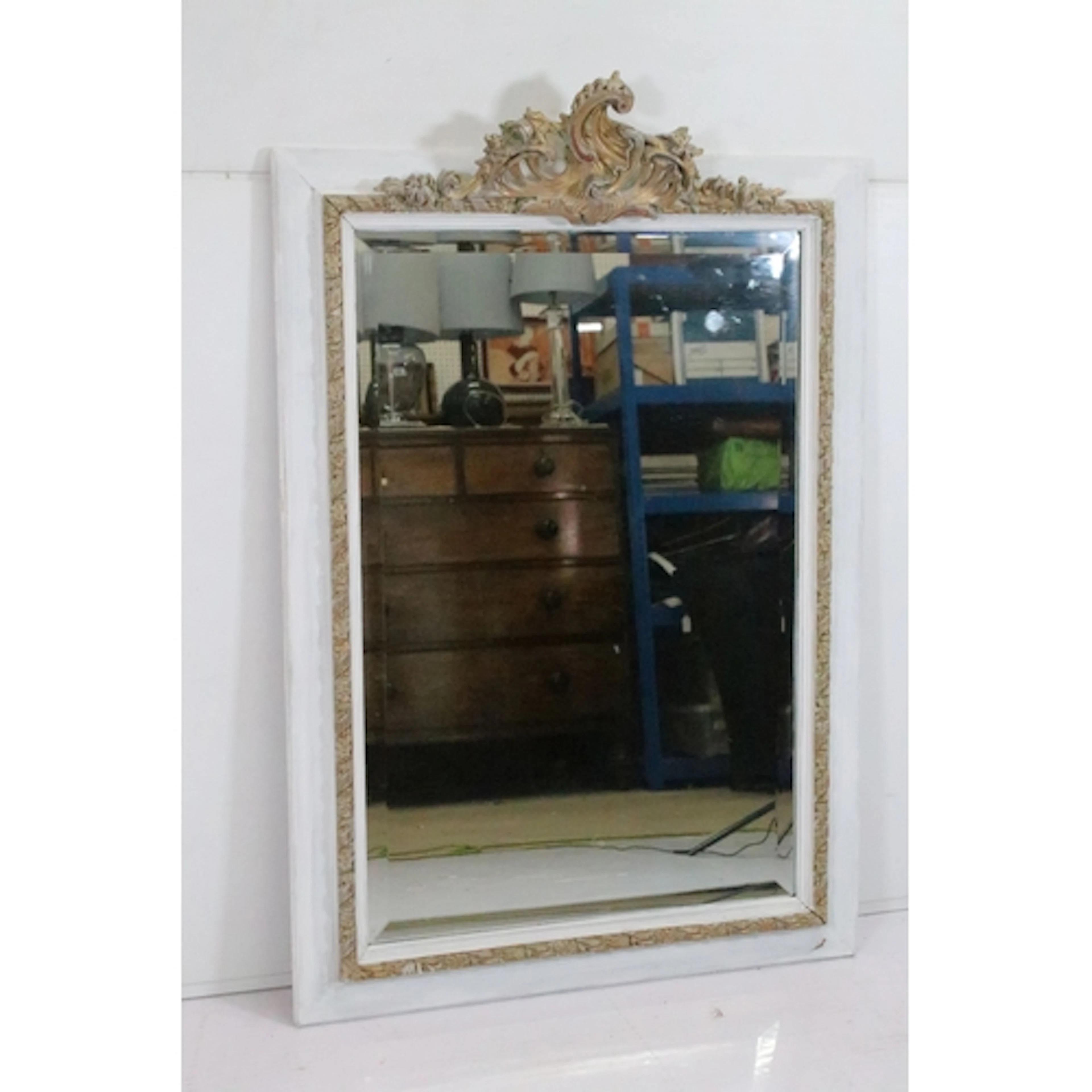 Contemporary white painted rectangular overmantel mirror, ha...